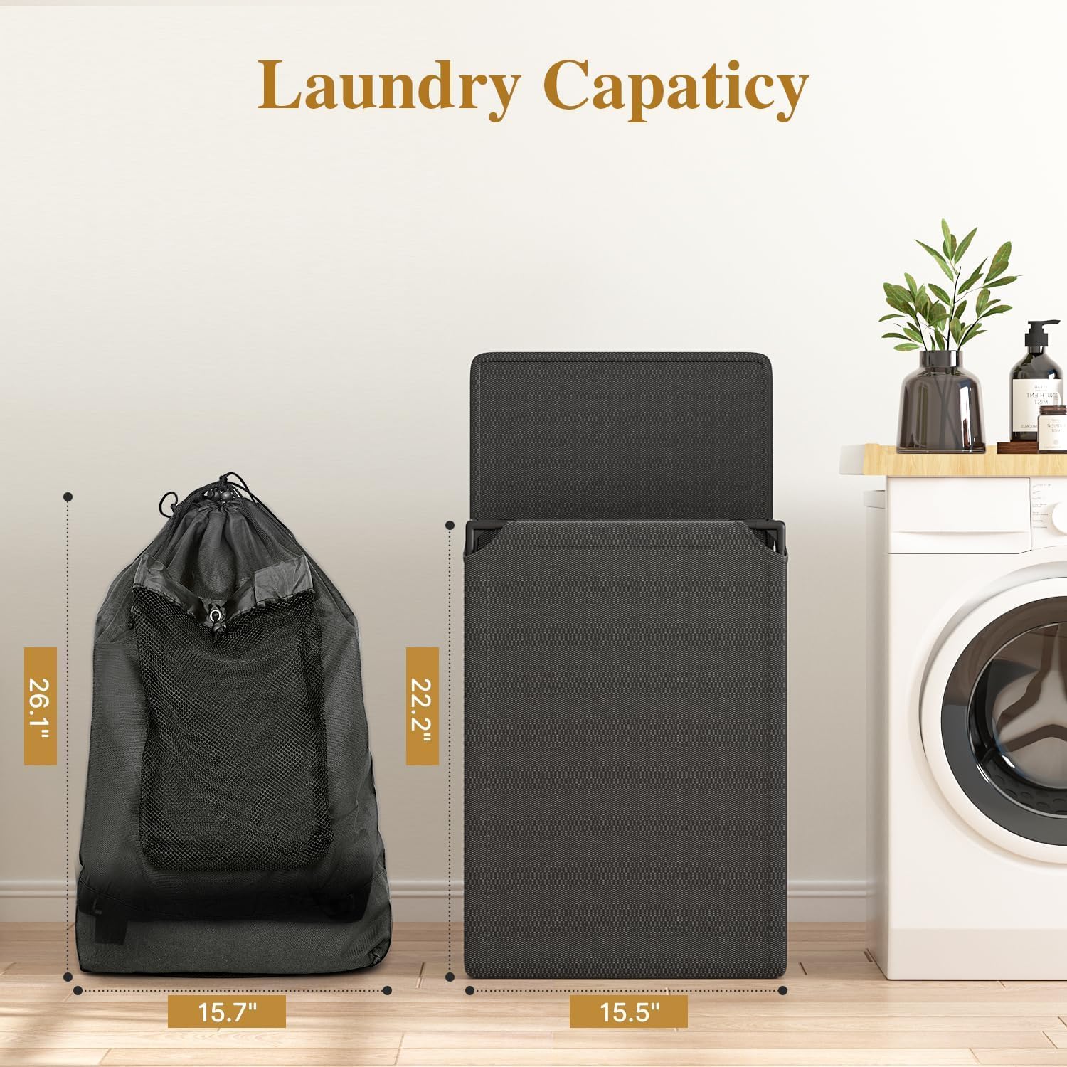 60L 2-in-1 Laundry Hamper with Laundry Backpack, Waterproof Basket with Lid, Laundry Bag with