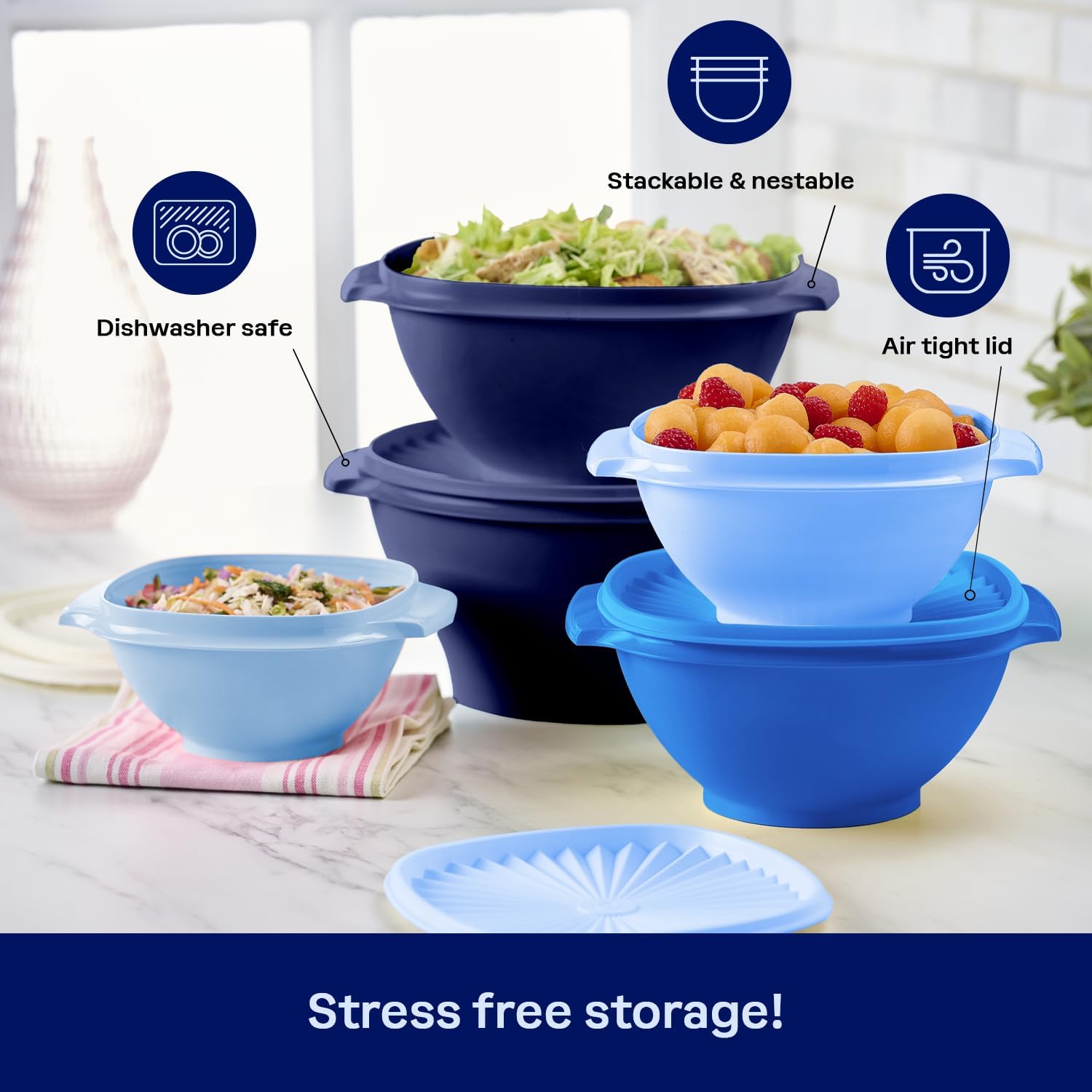 Tupperware Heritage Collection, New 10 Piece Food Storage Container Set in Vintage Blue, Dishwasher