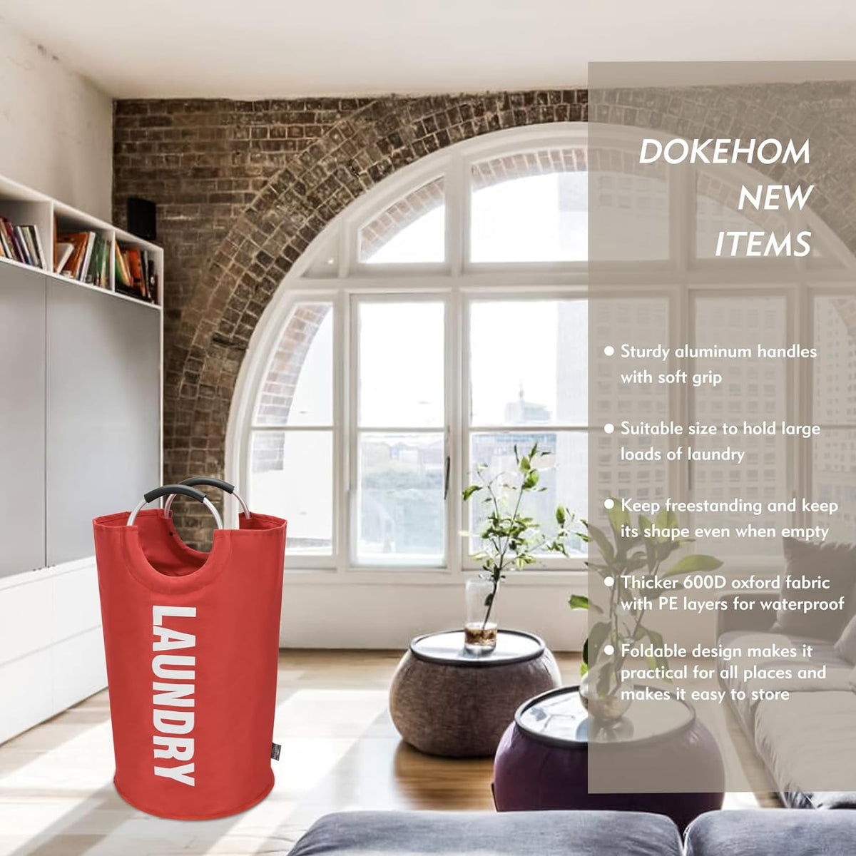 DOKEHOM 90L Large Laundry Basket, Collapsible Laundry Bag, Freestanding Tall Clothes Hamper