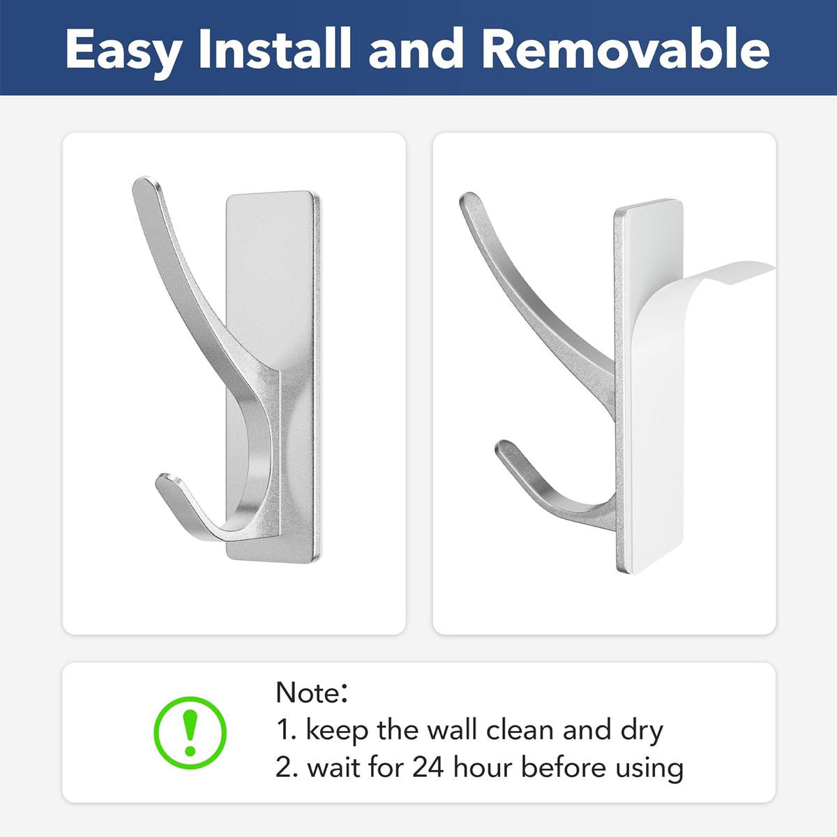 Self-Adhesive Coat Hooks for Hanging - Heavy Duty Stainless Double Wall Hook for Towel, Backpack