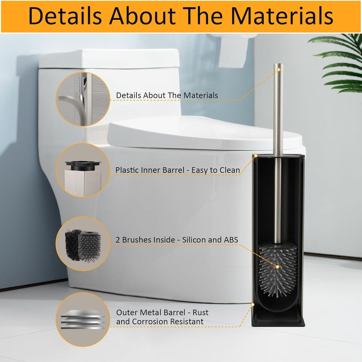 BGL Toilet Brush and Holder Set Brushed Nickel Aluminium Freestanding Toilet Bowl Cleaner Brush and