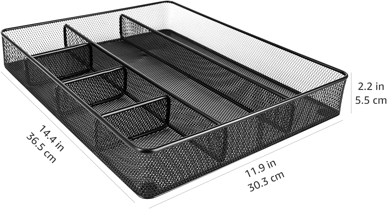 Amazon Basics Desk Drawer Organizer for Office and Home, Metal Mesh, Anti-Slip, 6 Compartments