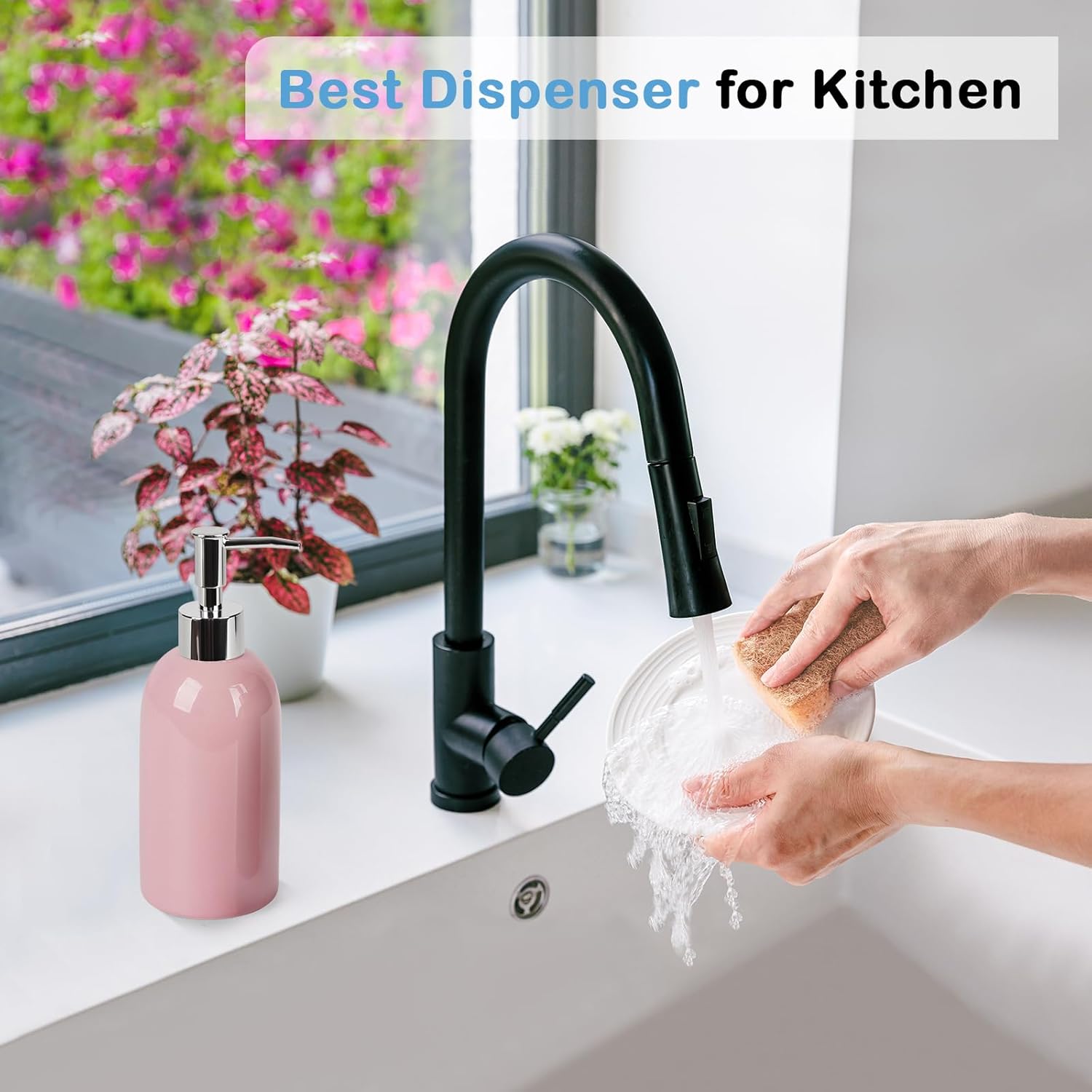 Natheeph 14OZ Ceramic Soap Dispenser Ceramic Soap Pump Dispenser Can Fill Liquid for