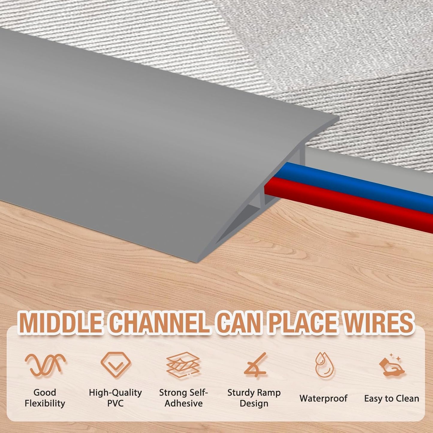 Floor Transition Strip Self Adhesive Vinyl Door Threshold for Doorways Carpet Edging Trim Overlap