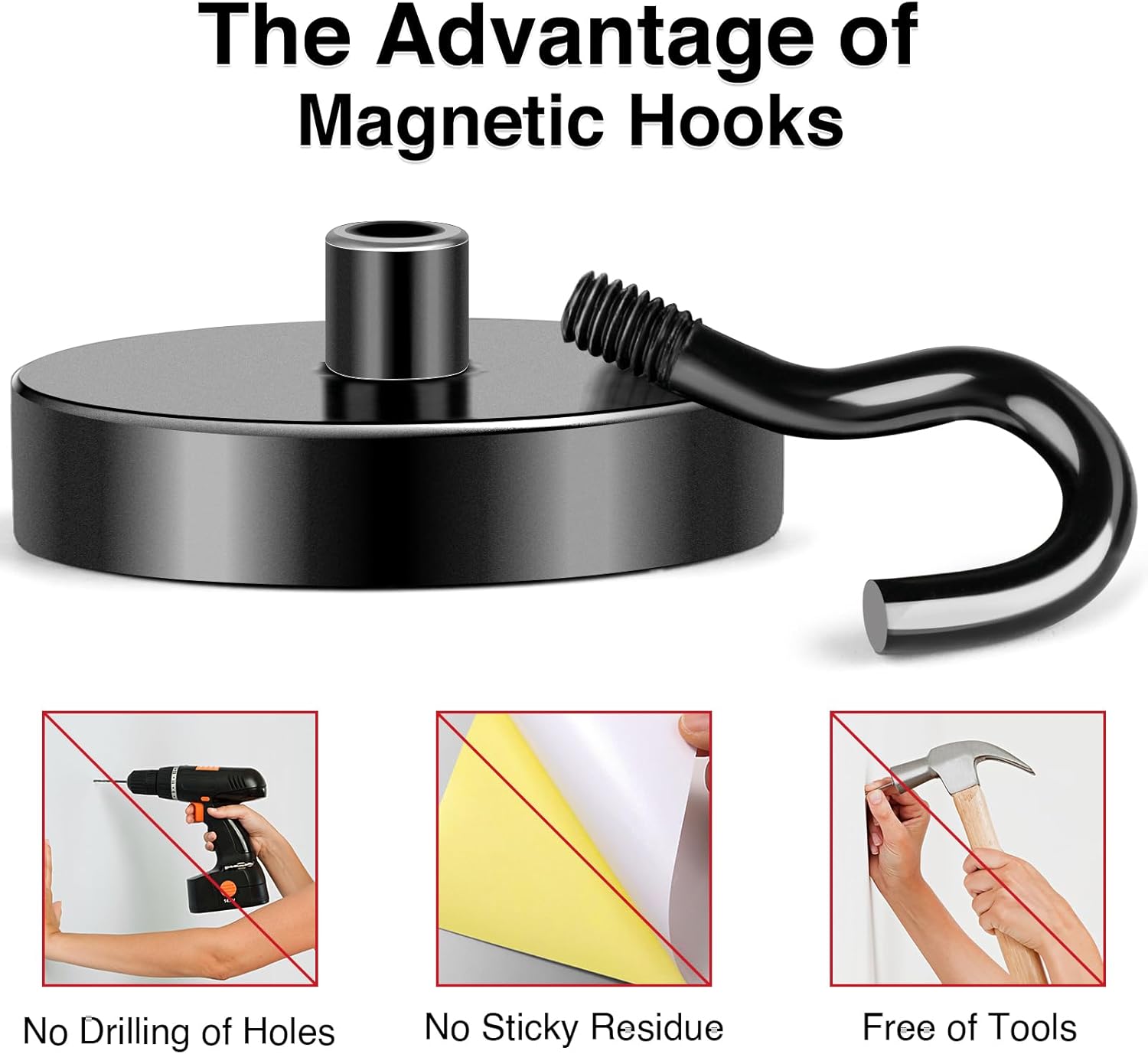 MIKEDE Magnetic Hooks, 150LB Super Strong Magnet Hooks Heavy Duty for Cruise Essentials, Black