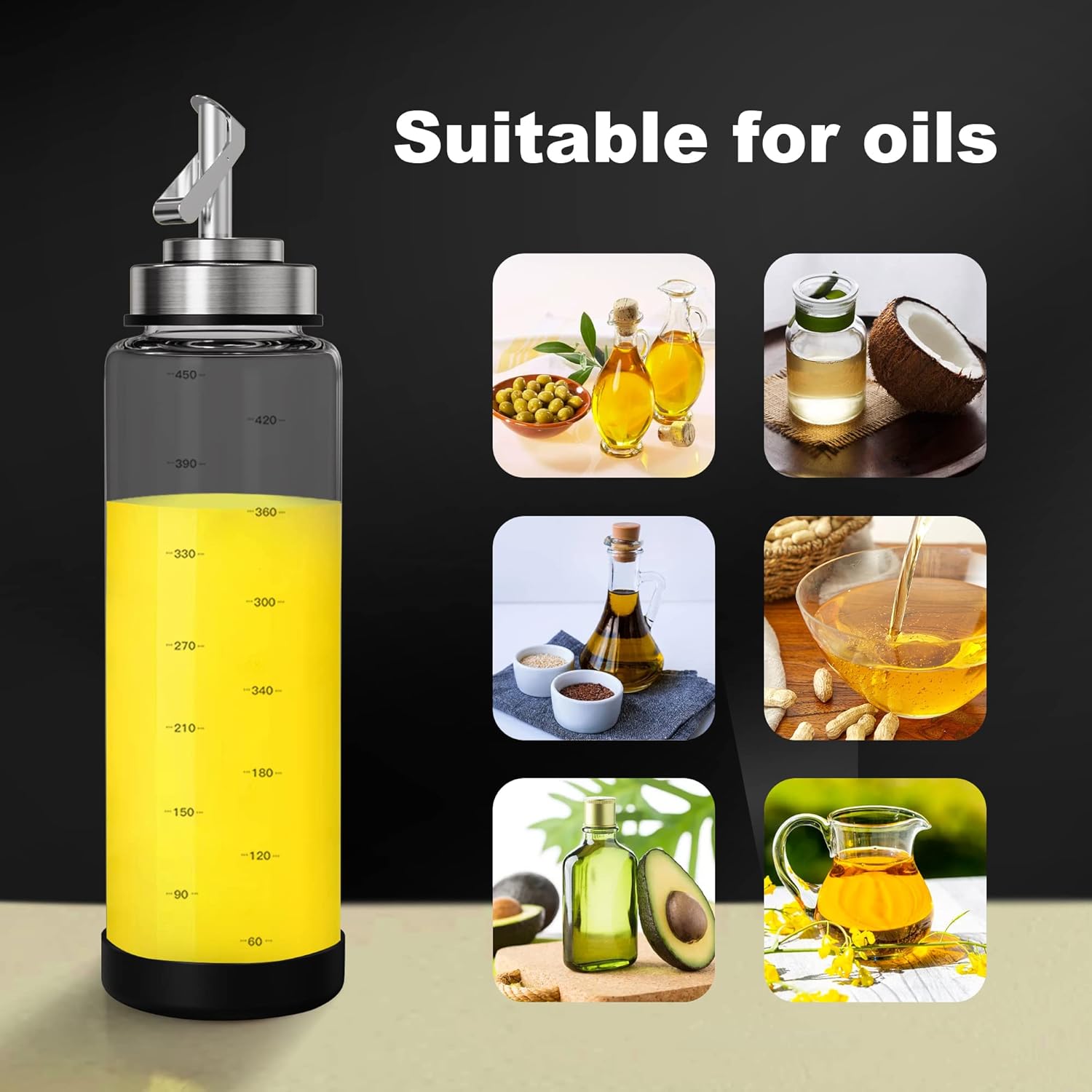 Suli Glass Olive Oil Dispenser Bottle -2 Pack17oz Oil and Vinegar Cruet Set with Steel Spouts and
