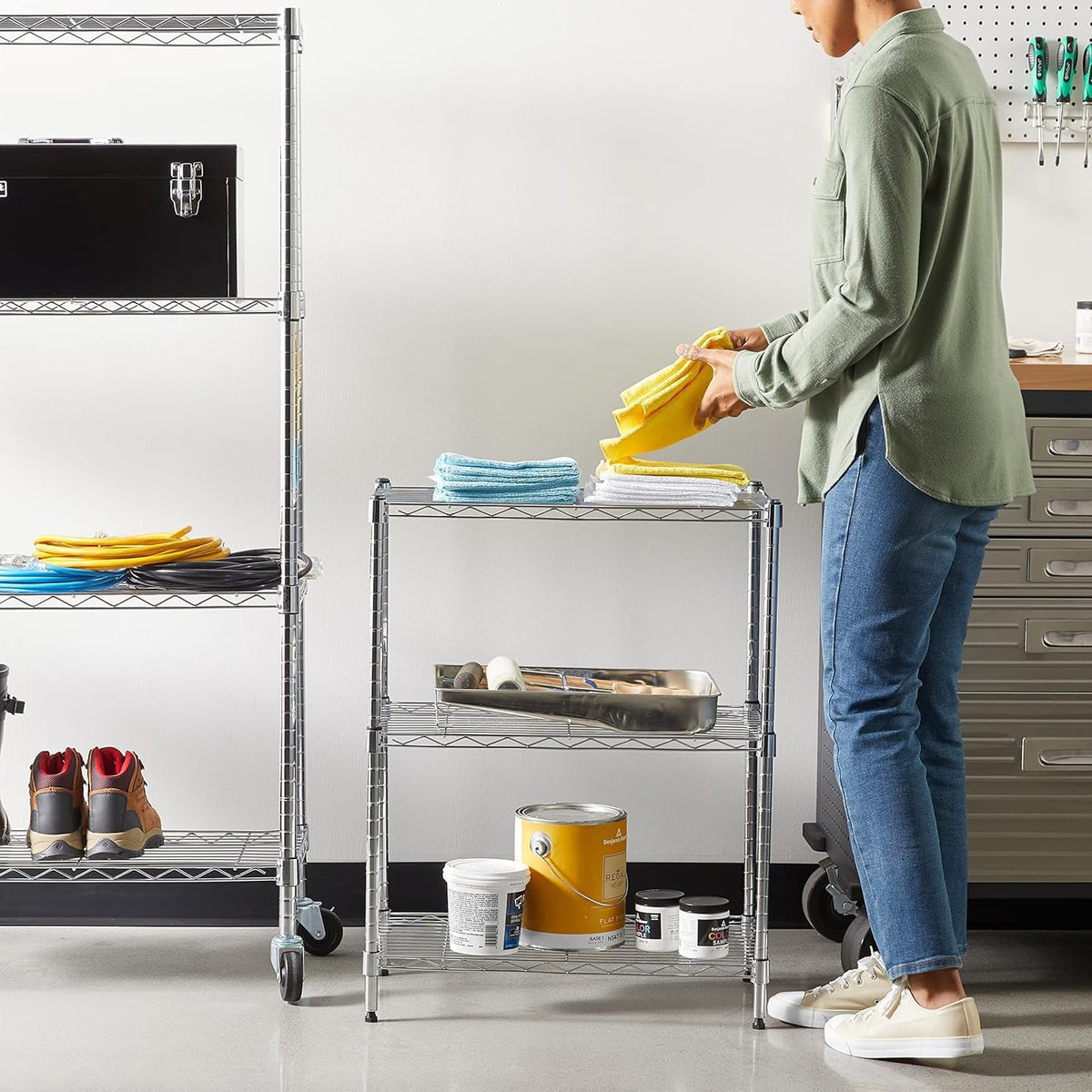 Amazon Basics 3-Shelf Adjustable Heavy Duty Steel Wire Rack Storage Shelving Organizer for Kitchen
