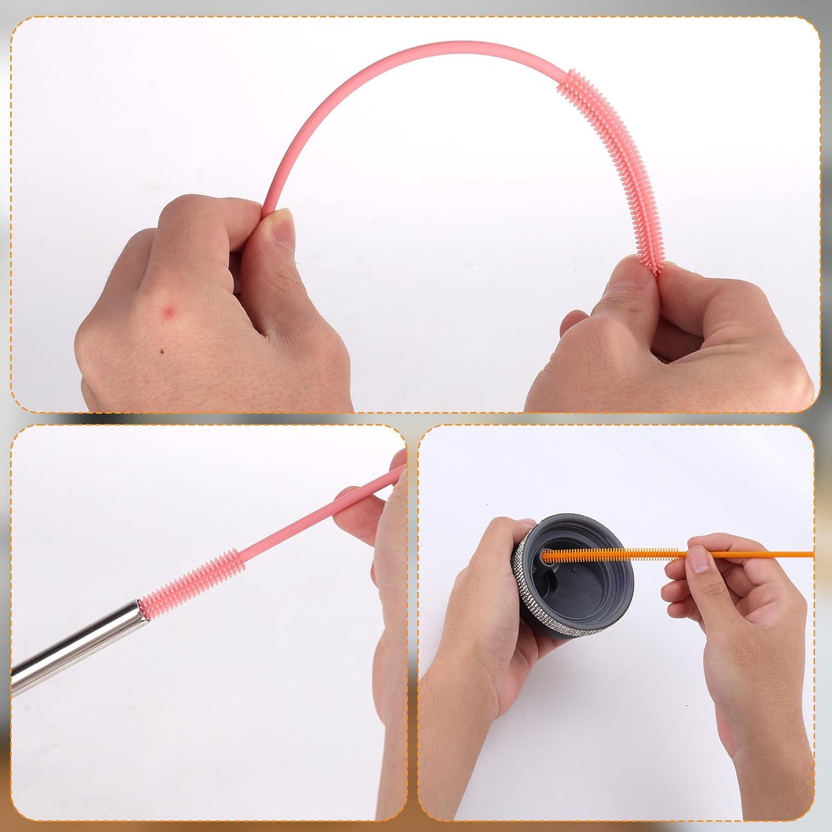 2pcs Silicone Straw Cleaner Brush, 9.44in Extra Long Reusable Straw Brush for Stanley, Metal, Glass