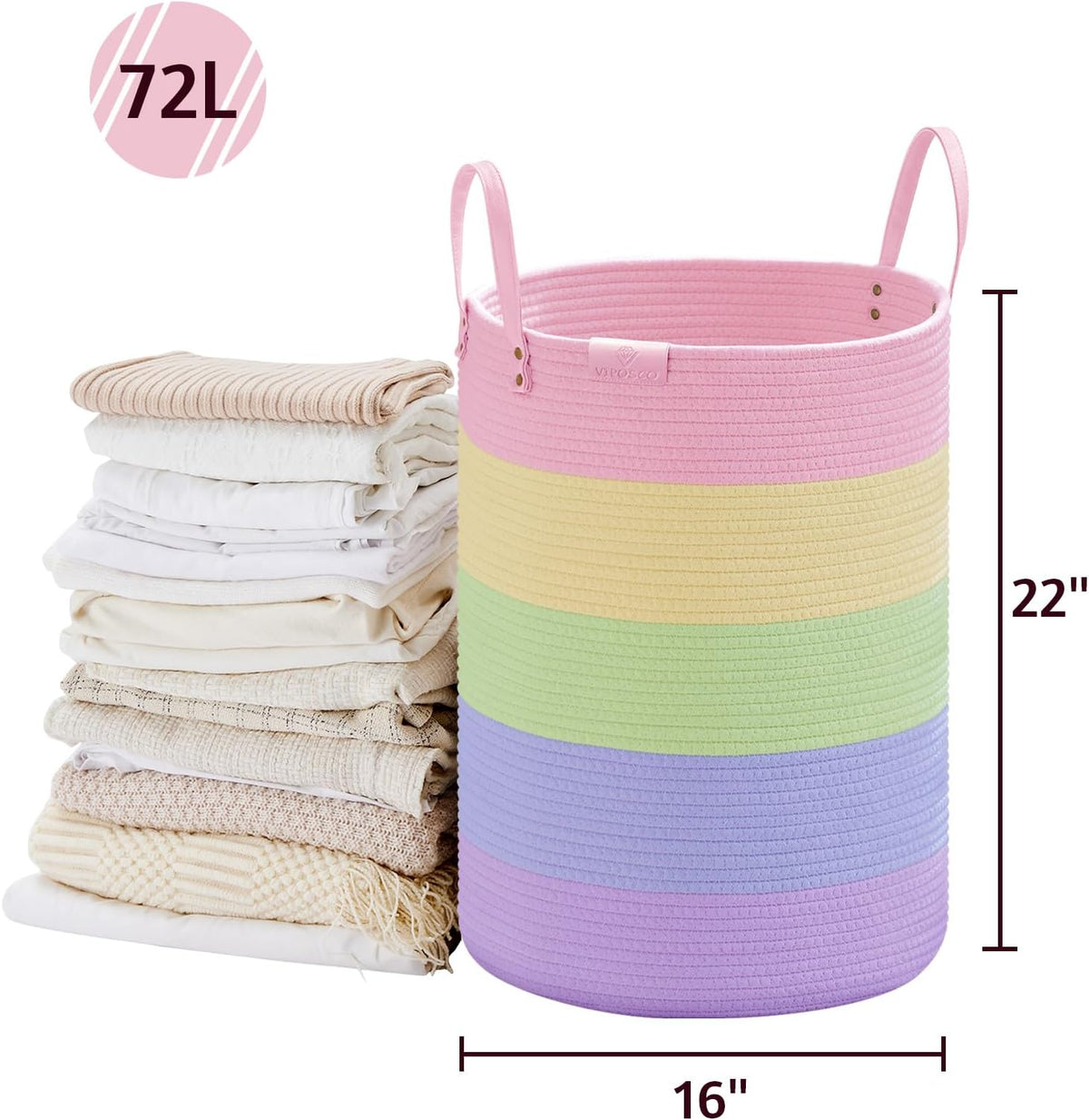 VIPOSCO Tall Laundry Basket, Large Dirty Clothes Hamper with Leather Handle, Woven Rope Storage