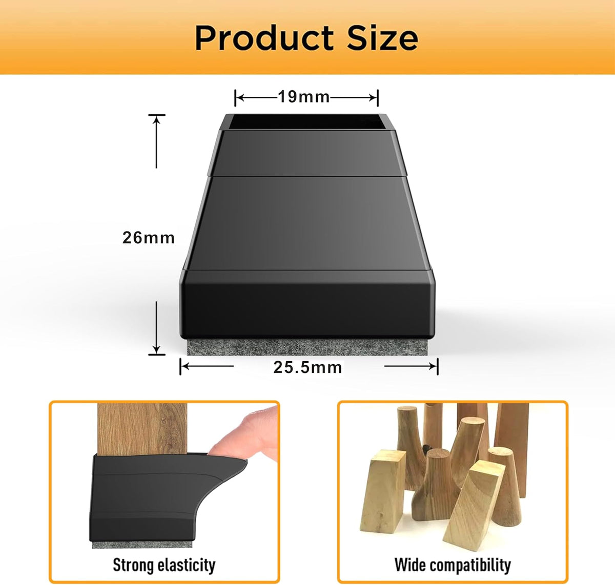 Square Chair Leg Protectors for Hardwood Floors,16 Pcs Silicone Felt Furniture Legs Caps to Prevent