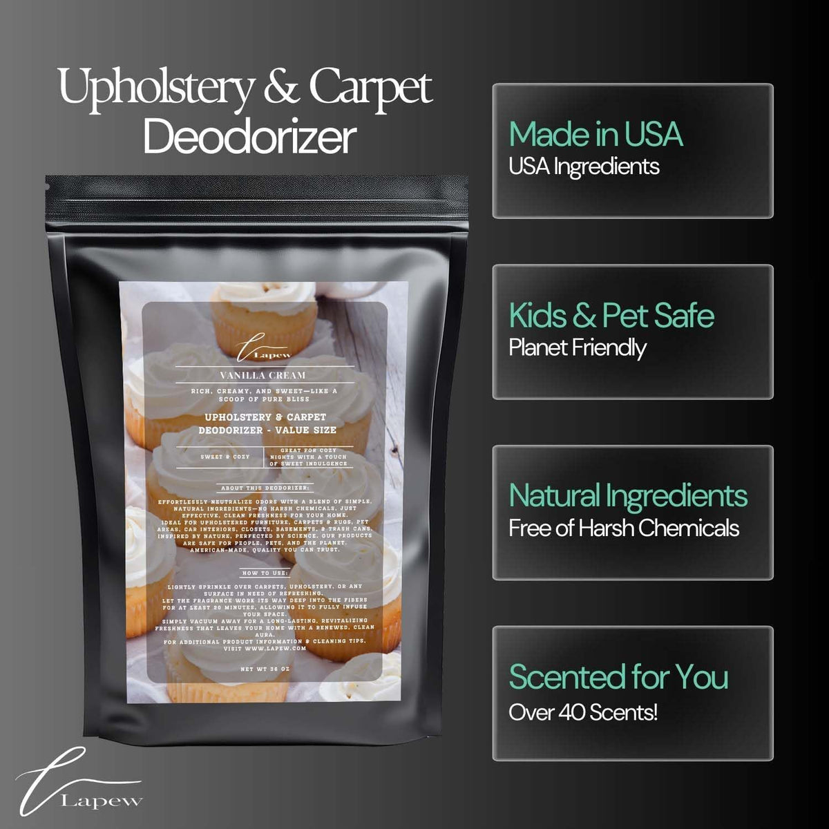 Vanilla Cream Carpet Freshener Powder Refill 36 oz | Powerful Odor Eliminator for Home | Upholstery