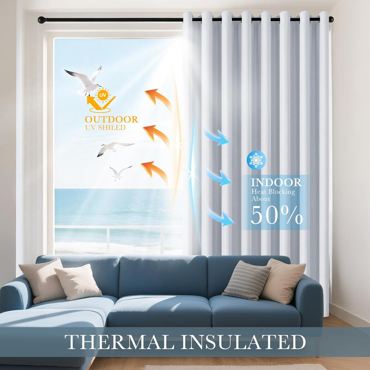 PONY DANCE Greyish White Curtains 94 inches Long - Thermal Insulated Long Curtains& Drapes 2 Burg