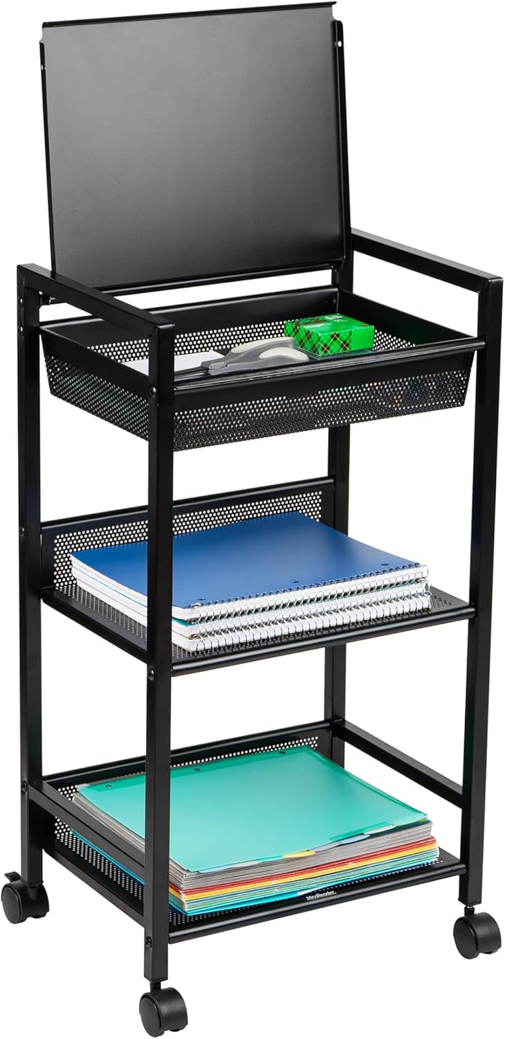 Mind Reader Cart with Covered Compartment, Office Organizer, Storage, 3-Tier, Office, Metal, 15.5"