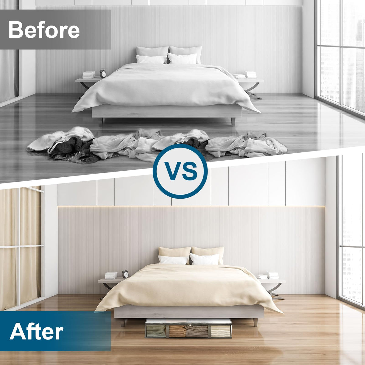 4 Packs Under Bed Storage Containers Bins, Humid-Proof Plastic Underbed Storage Bins, Closet