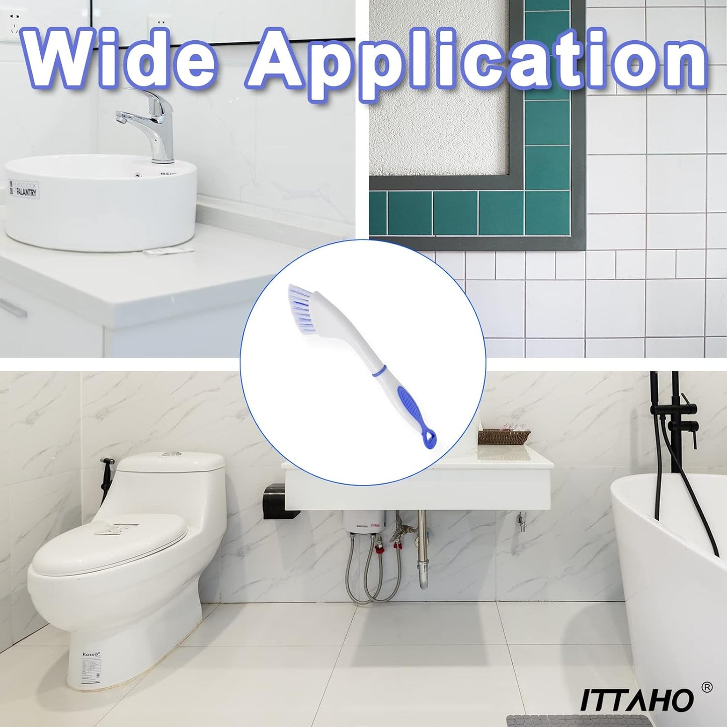 ITTAHO Floor Scrub Brush - 2 in 1 Deck Scrub Brush with Long Handle for Tile, Deck, Patio, Marble