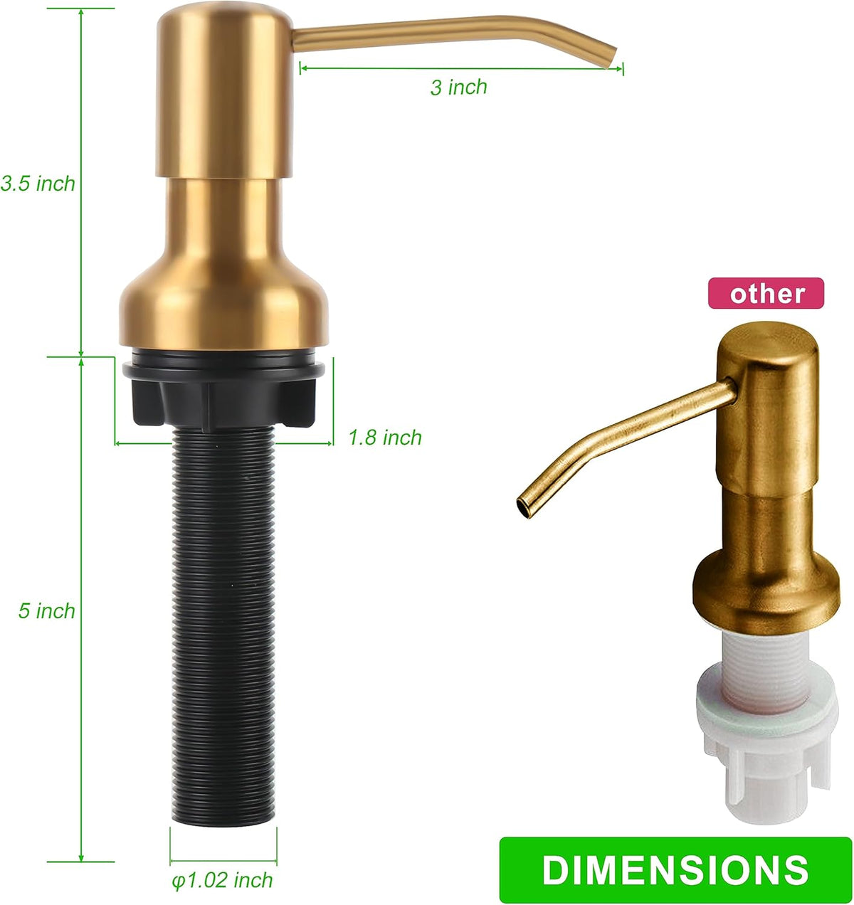 Soap Dispenser for Kitchen Sink, Sink Soap Dispenser with Longer Threaded Shaft Shank, 47"