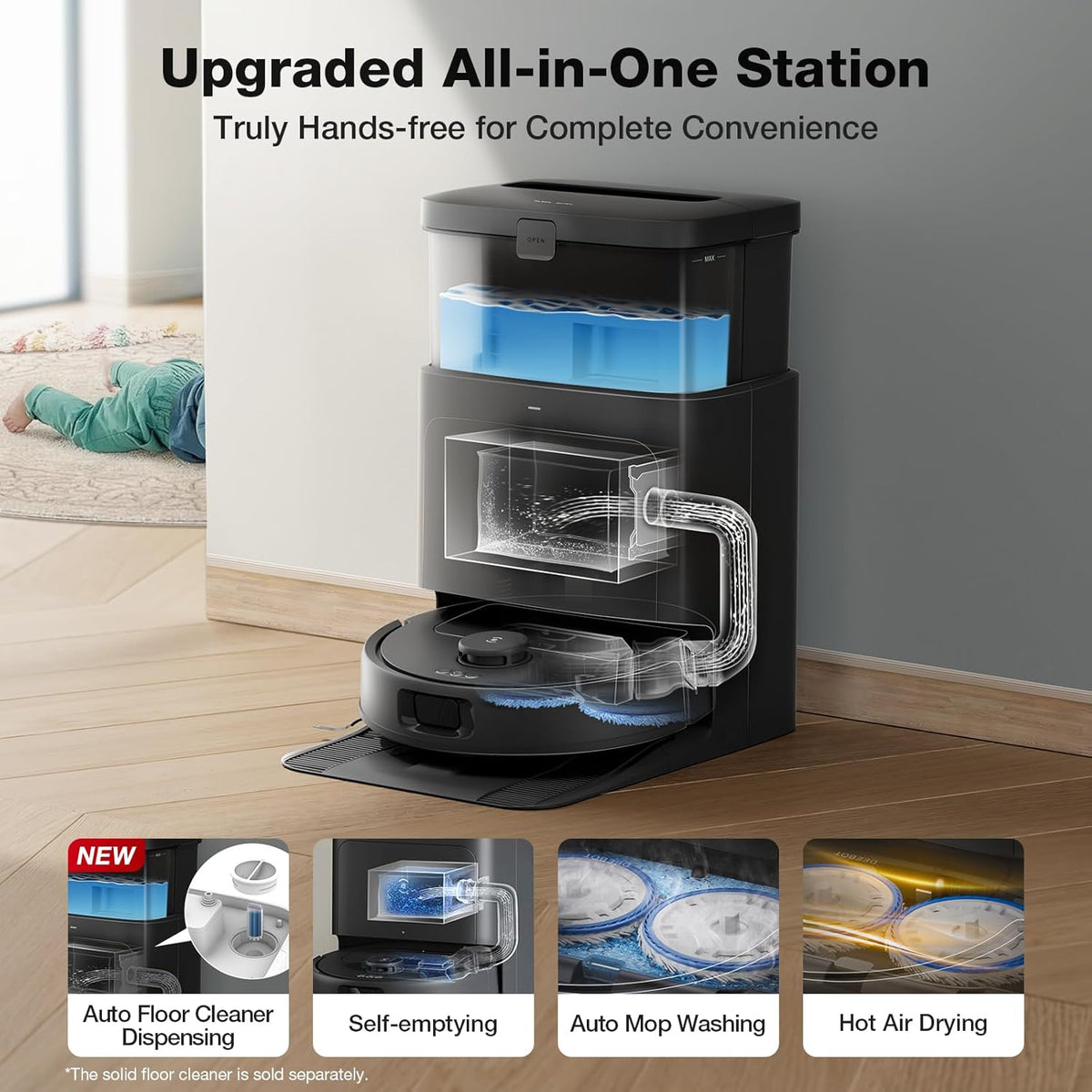 ECOVACS DEEBOT N30 Omni Care Robot Vacuum and Mop, 10000Pa Suction, TruEdge Adaptive Edge Mopping
