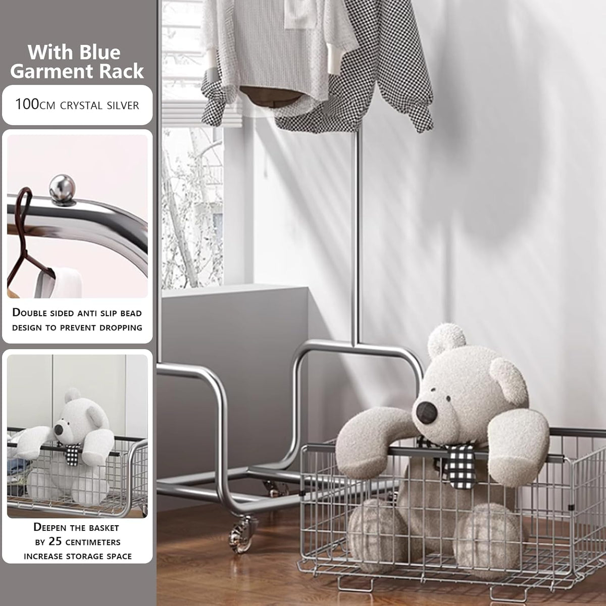 Garment Rack With Storage Baskets,Clothing Rack for Hanging Clothes, Multi-functional Bedroom
