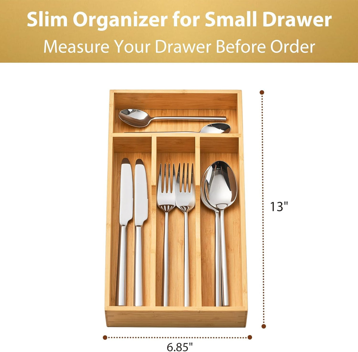 Umilife Bamboo Kitchen Drawer Organizer, 7 Inch Silverware Utensils Tray Holder for Small Drawer