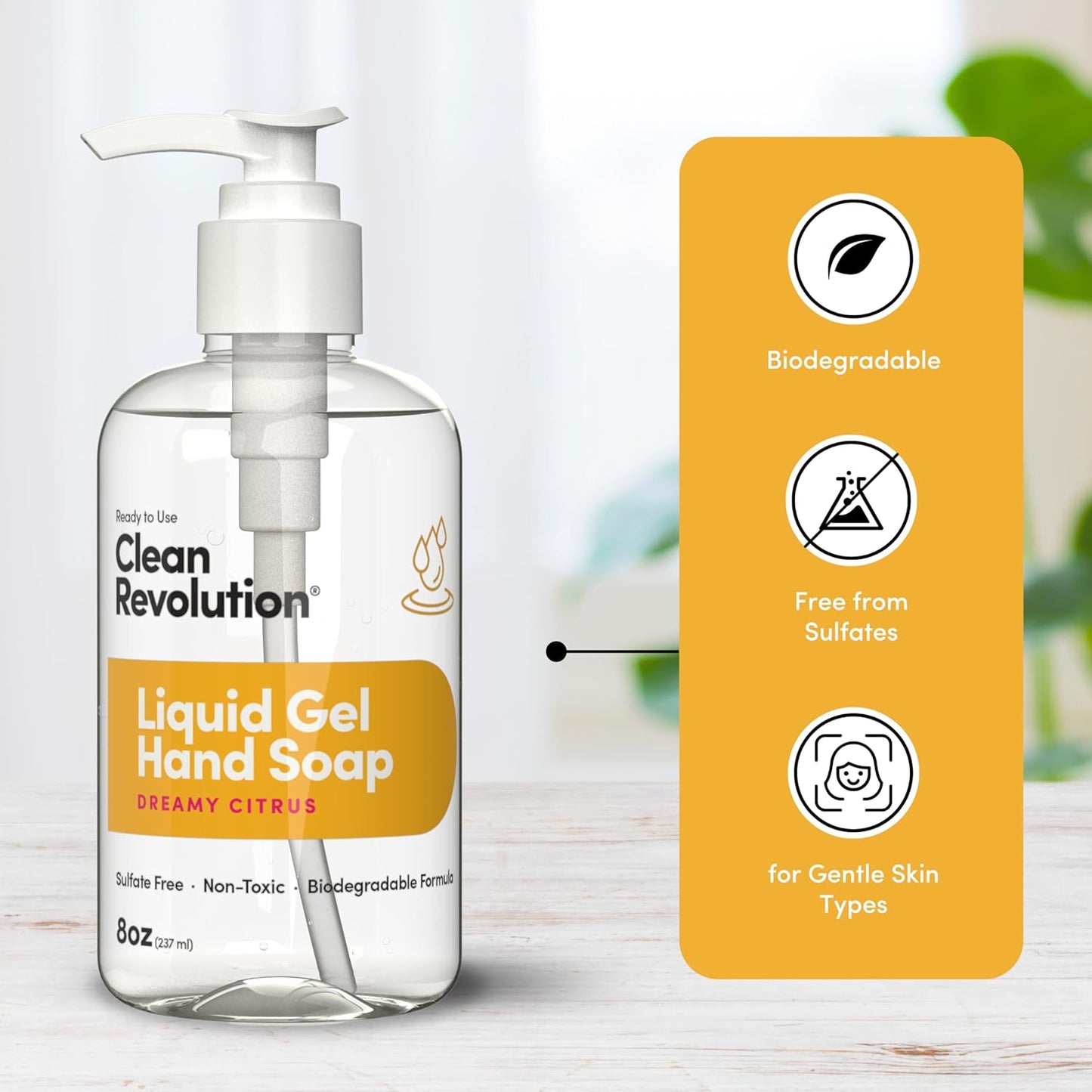 Clean Revolution Liquid Gel Hand Soap, Silky Rich Liquid, Quick Lather, Fast Rinsing, Contains Real