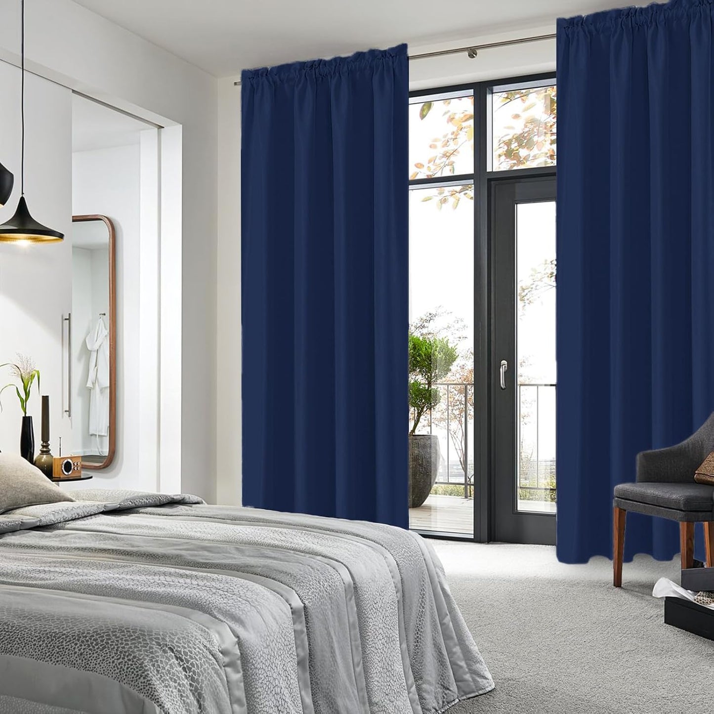 DWCN Navy Blue Blackout Curtains for Living Room 95 Inch Length 2 Panels Set, Window Drapes Thermal