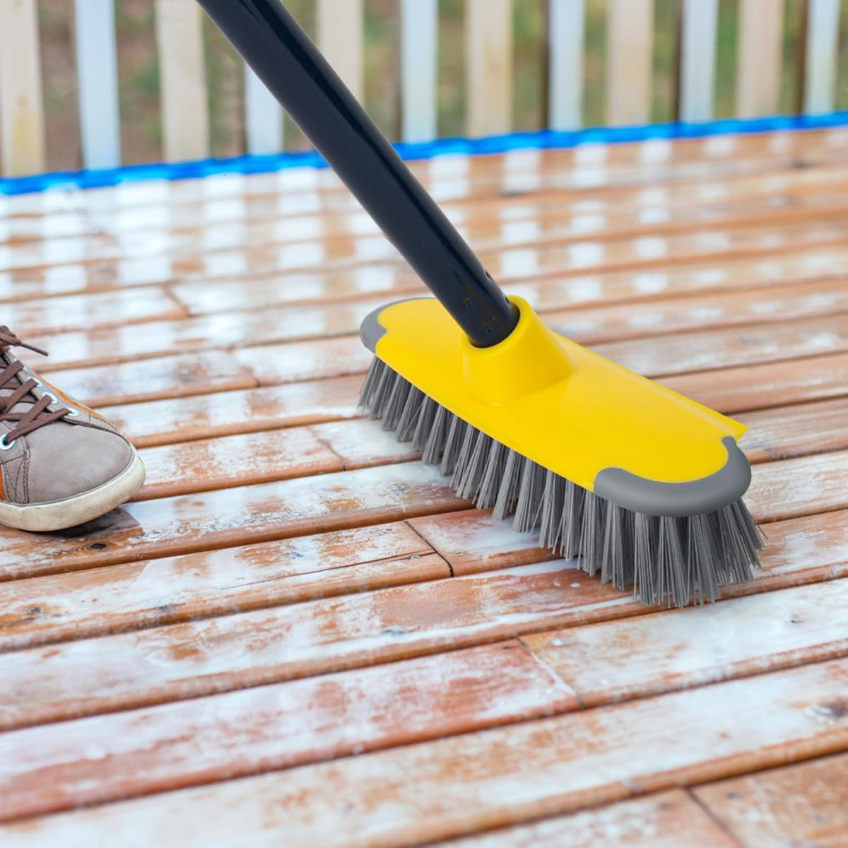 Deck Brush with Long Handle, Floor Scrub Broom for Shower, 50'' Outdoor Scrubber for Carpet, Boat