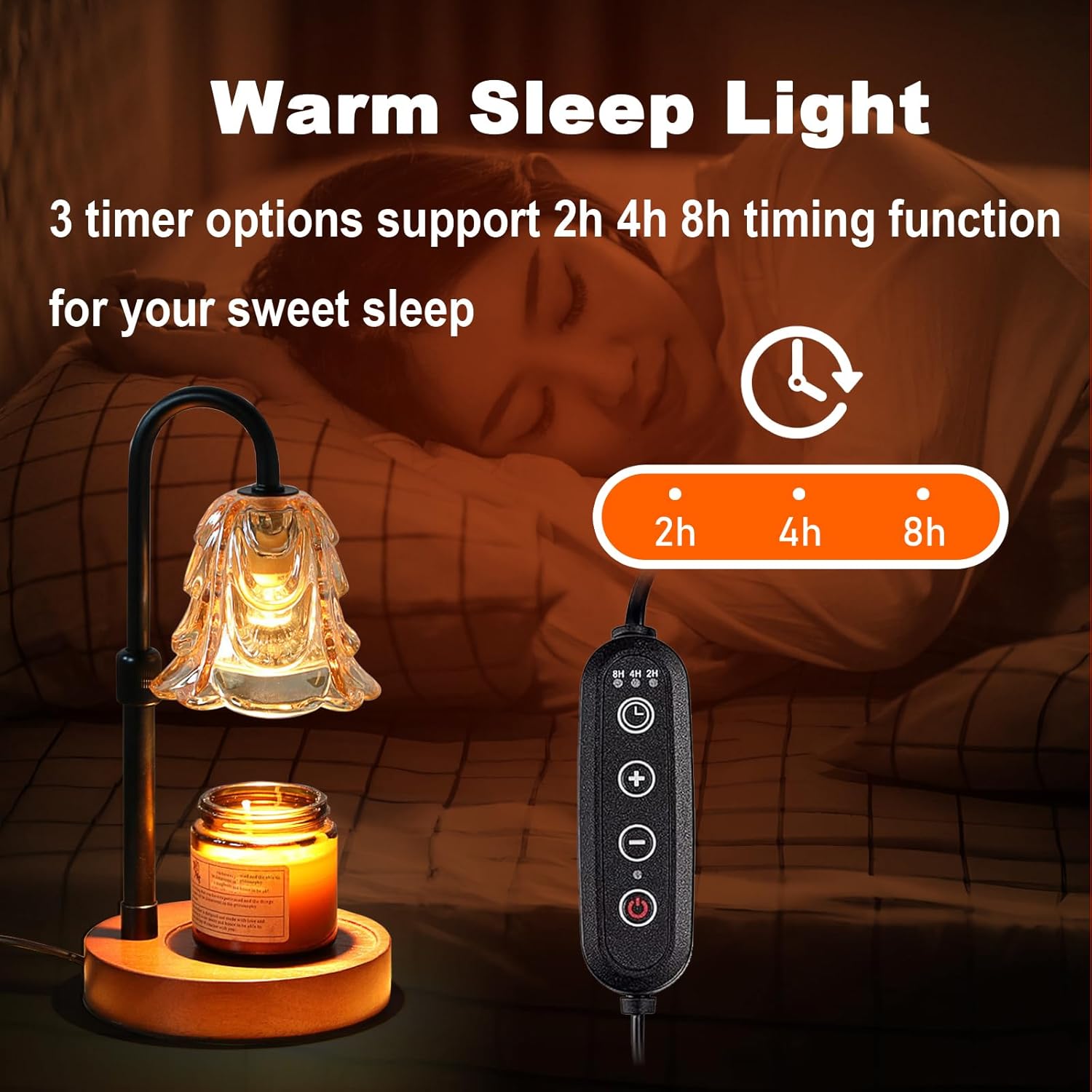 Candle Warmer Lamp with Timer and Dimmer - Adjustable Height Wax Melt Warmer, 4 Brightness Levels