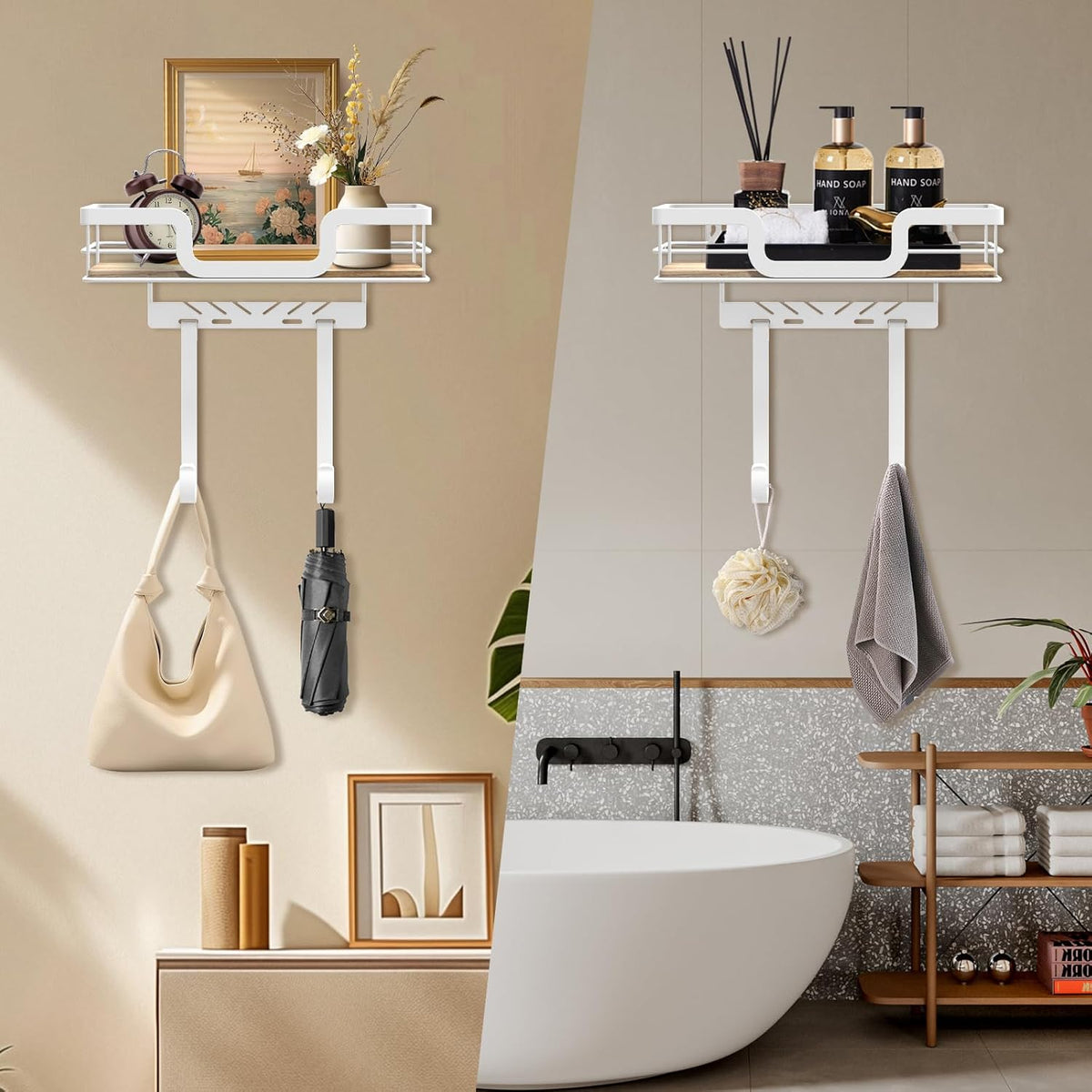 Ironing Board Holder Wall Mount, Laundry Room Organization Storage, White, T&V Shaped Space Saving