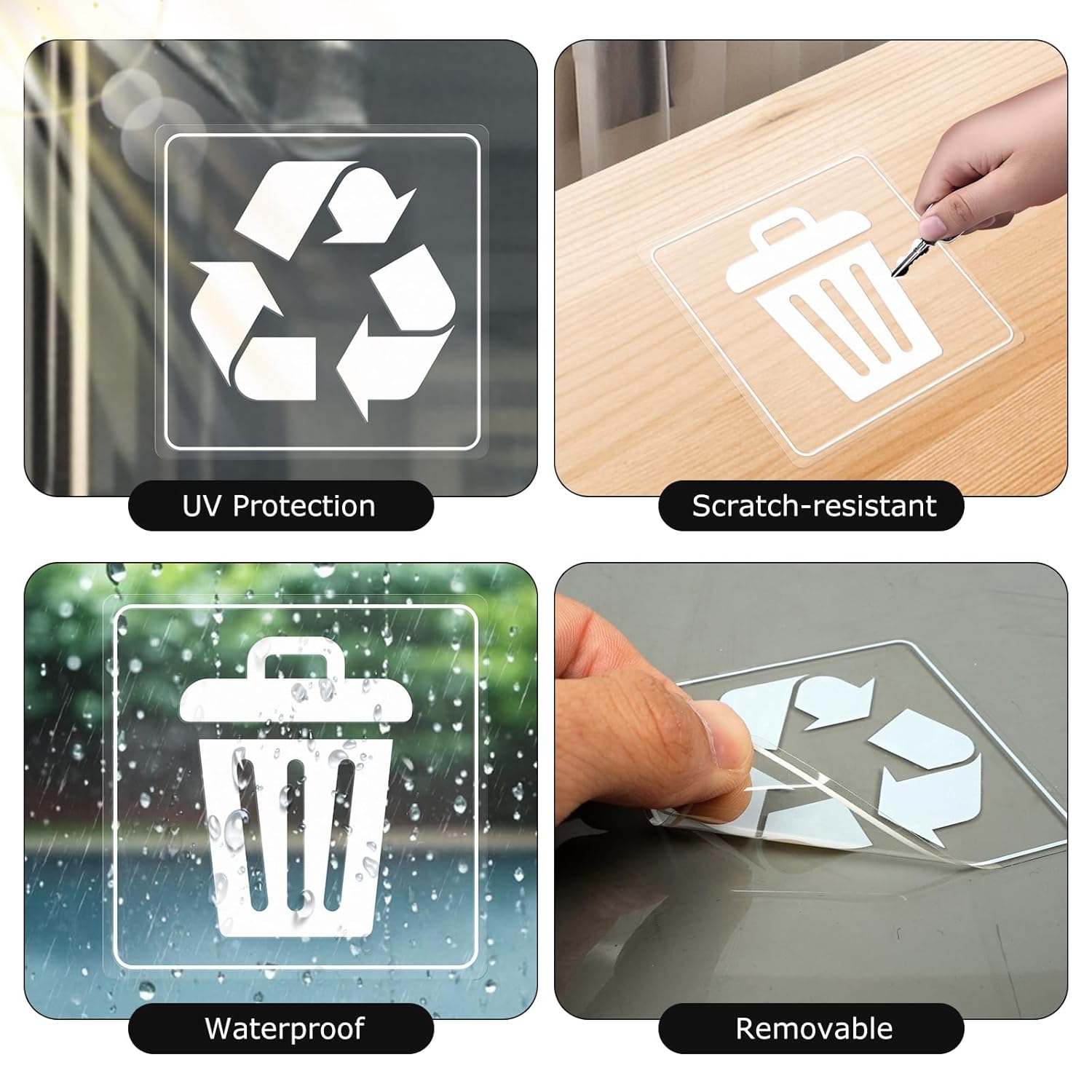 10 Pack Recycle and Trash Clear Stickers 3×3 Inches Vinyl Transparent Weatherproof Self Adhesive
