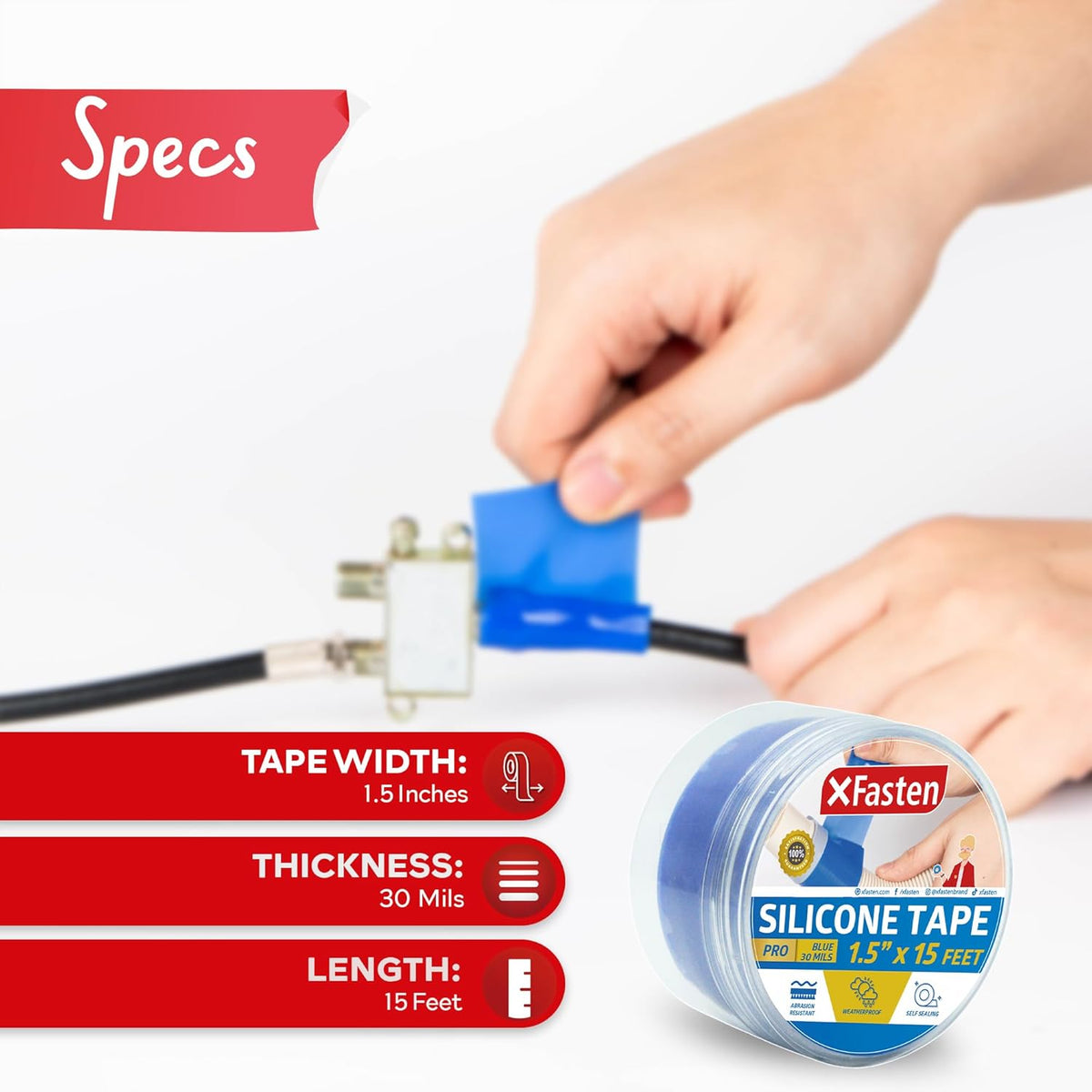 XFasten Self-fusing Silicone Tape Pro, Blue, 1.5-Inch x 15-Feet, 30 mils Extreme Silicone Pipe Fix