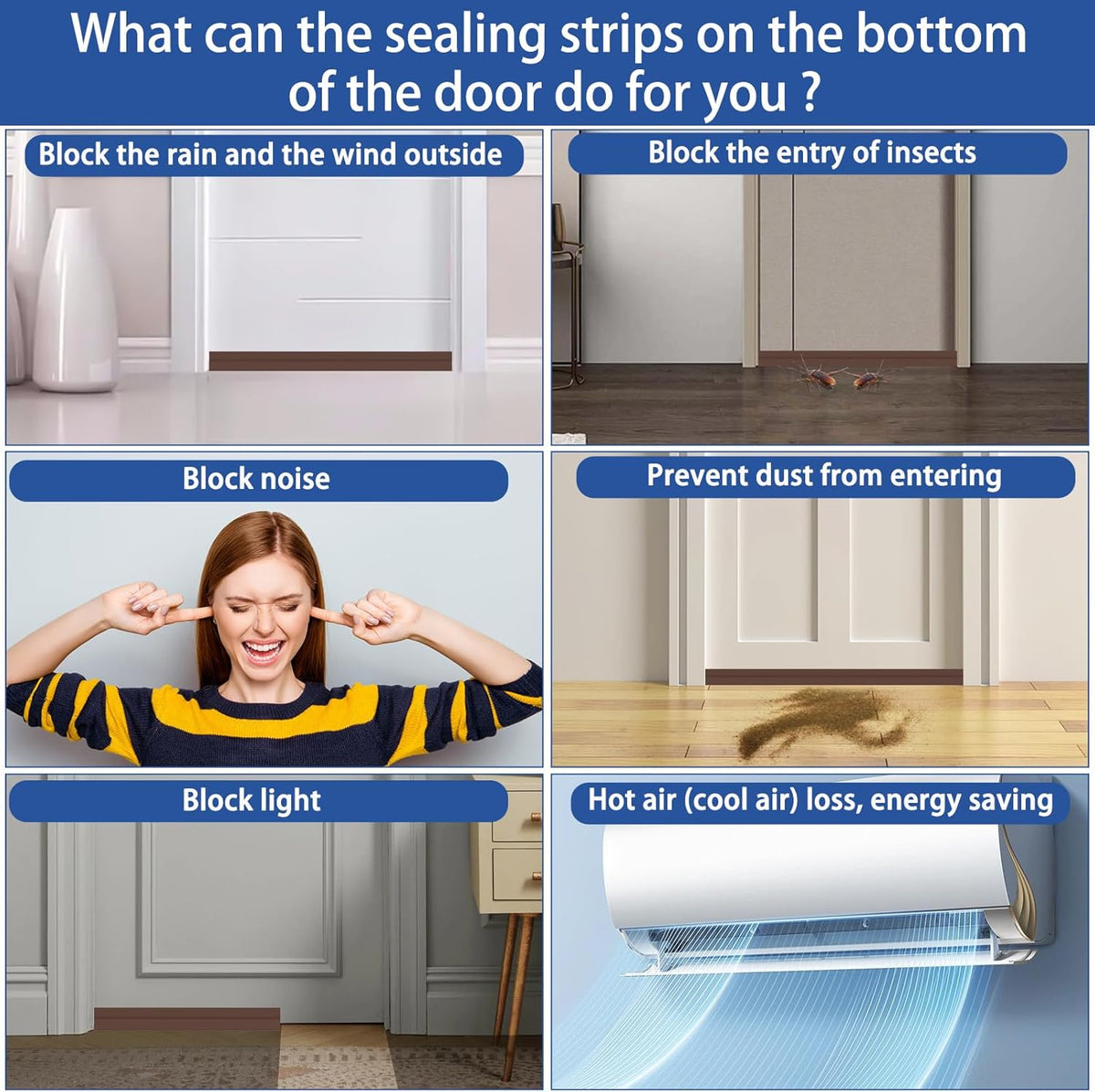 Under Door Draft Stopper, Self-Adhesive Door Sweep for Bottom of Door, Weather Stripping Doors Seal