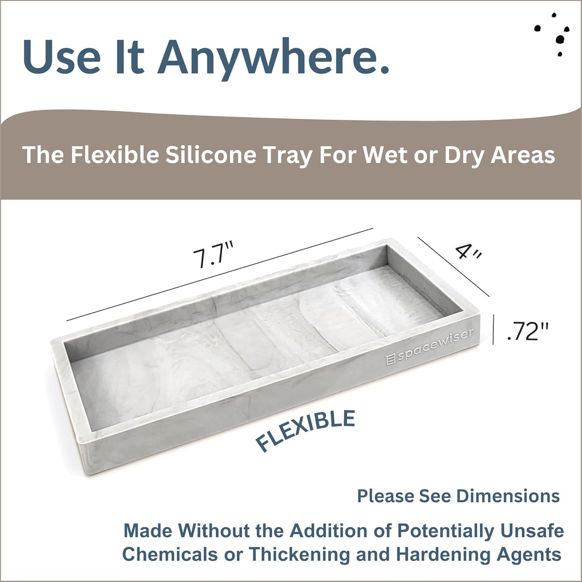 Countertop and Vanity Tray - Small 7.7” Silicone Tray for Soap Dispenser Bottles, Sponge Holder for