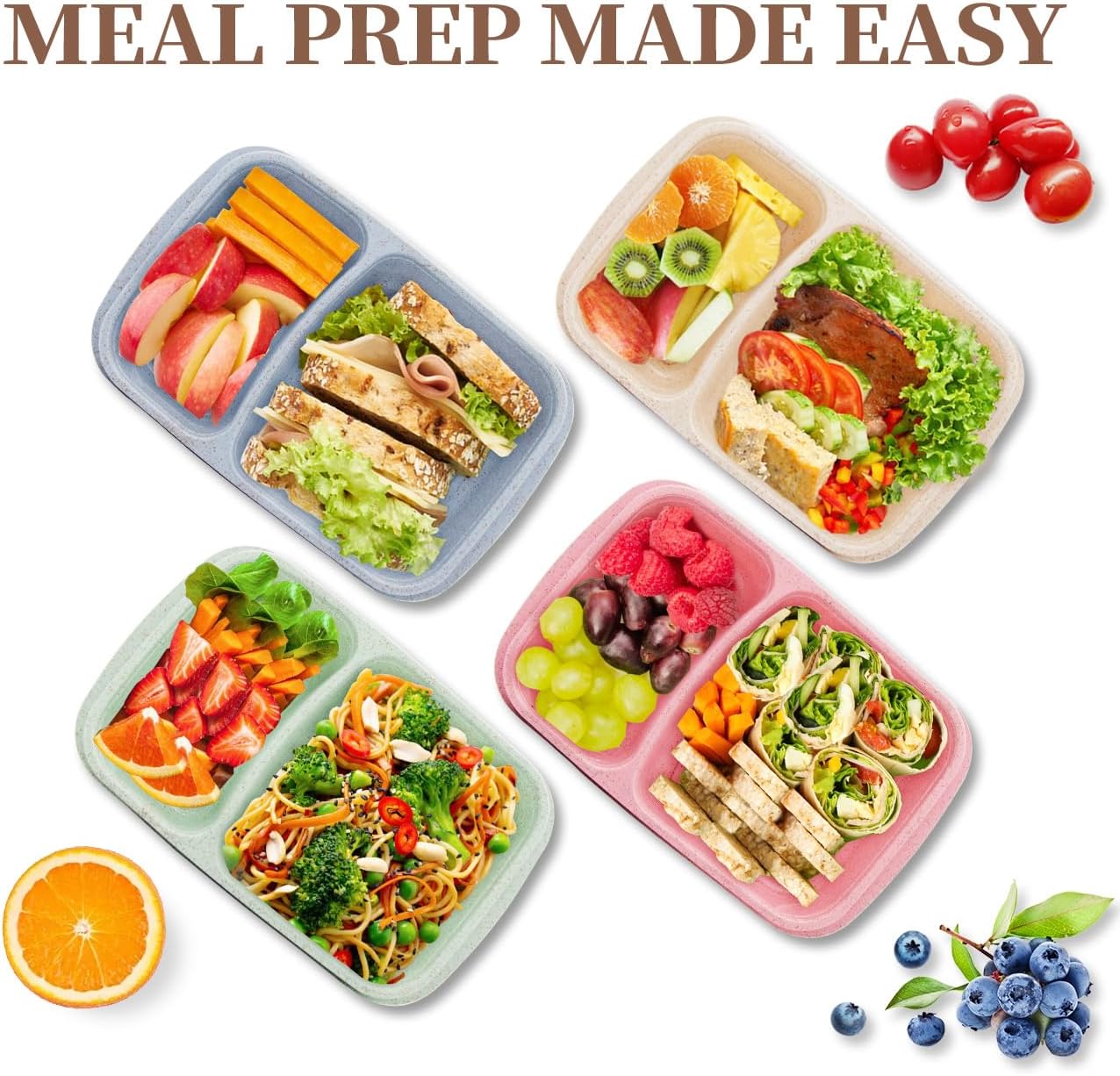 4 pack Bento Lunch Box, 2 Compartments Meal-Prep Containers with Lids, Microwave & Dishwasher Safe
