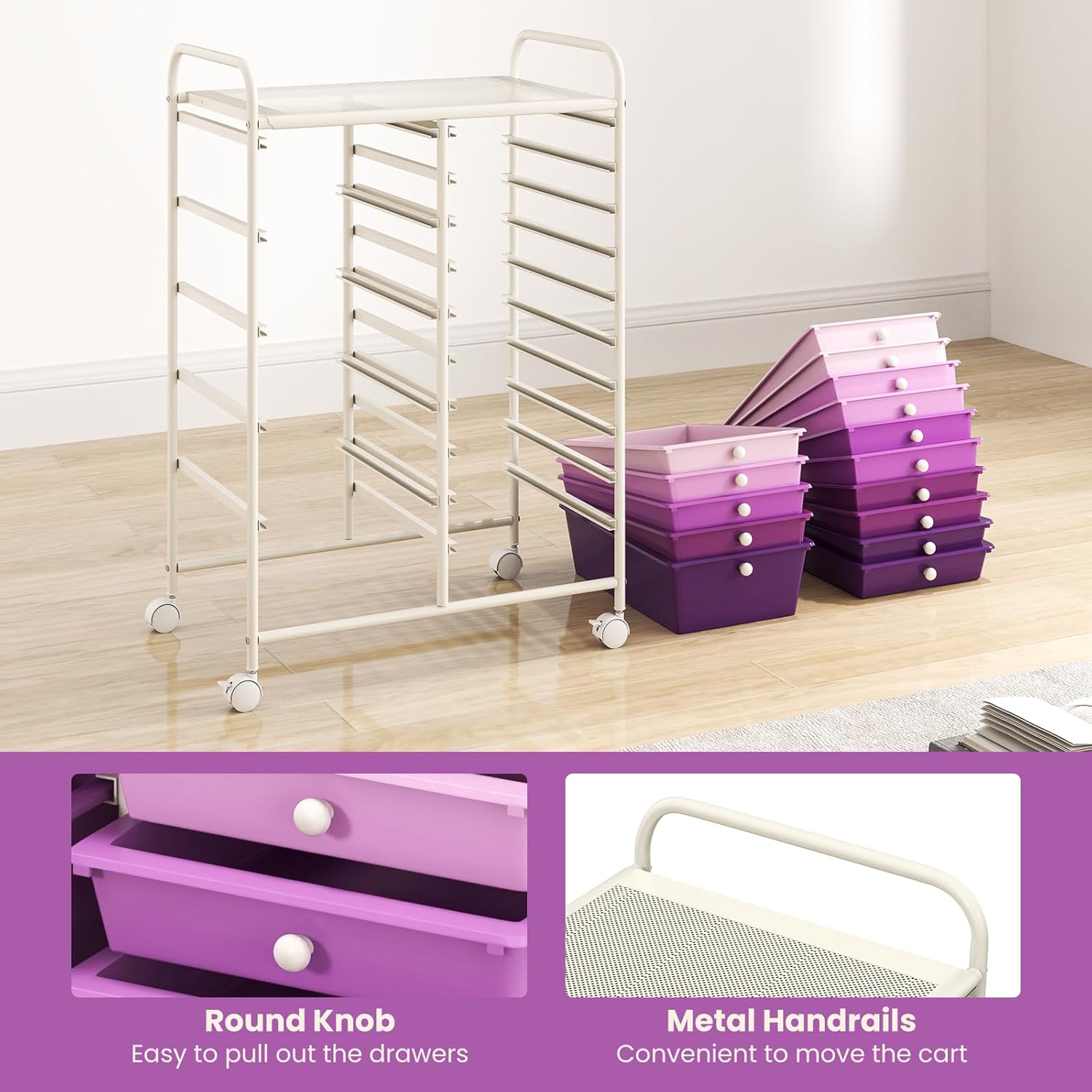 GOFLAME 15-Drawer Rolling Storage Cart, Multipurpose Movable Organizer Cart, Utility Cart for Home