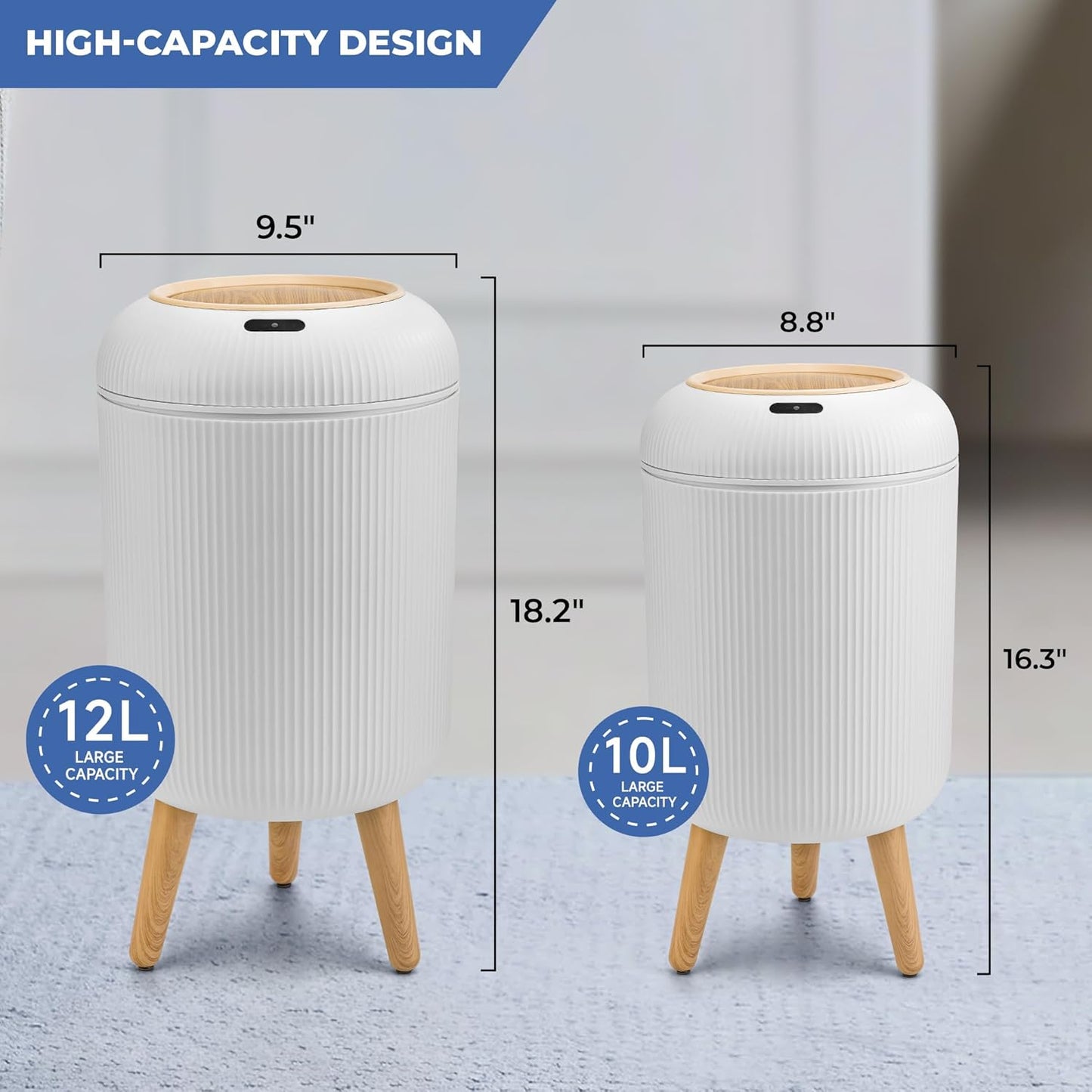 2 Pack Automatic Trash Can 12L /3 Gallon and 10L /2.64 Gallon Bathroom Trash Bin with Lid Touchless