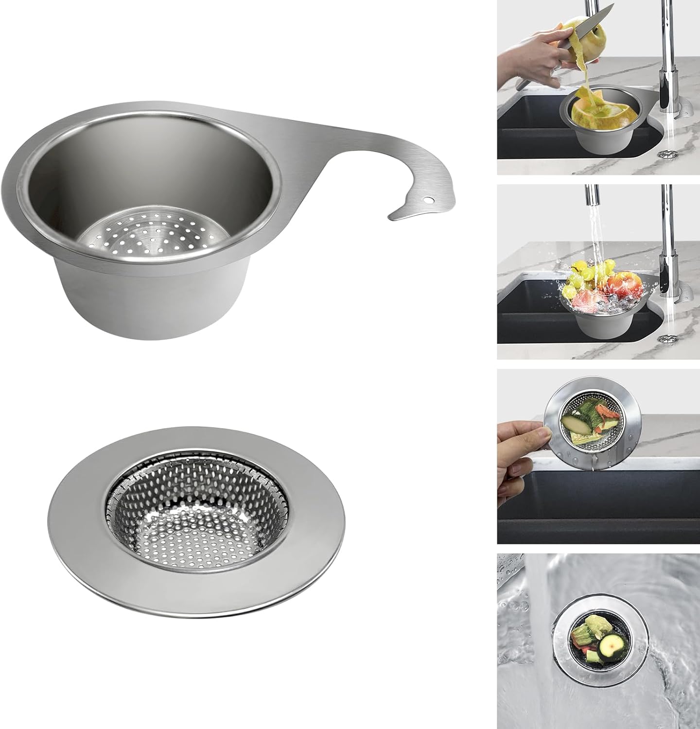 Stainless Steel Drainage Basket, Corner Sink Filter Basket,4.5-inch Sink Drainage Filter and Faucet