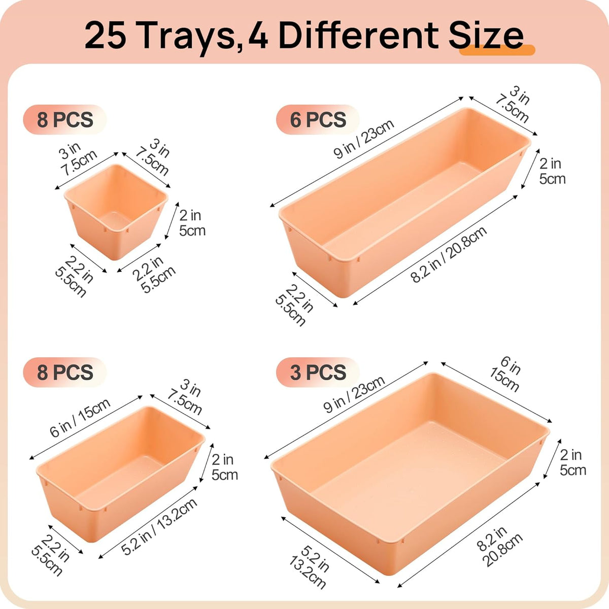 Vtopmart 25 PCS Plastic Drawer Organizers Set, 4-Size Versatile Bathroom and Vanity Drawer