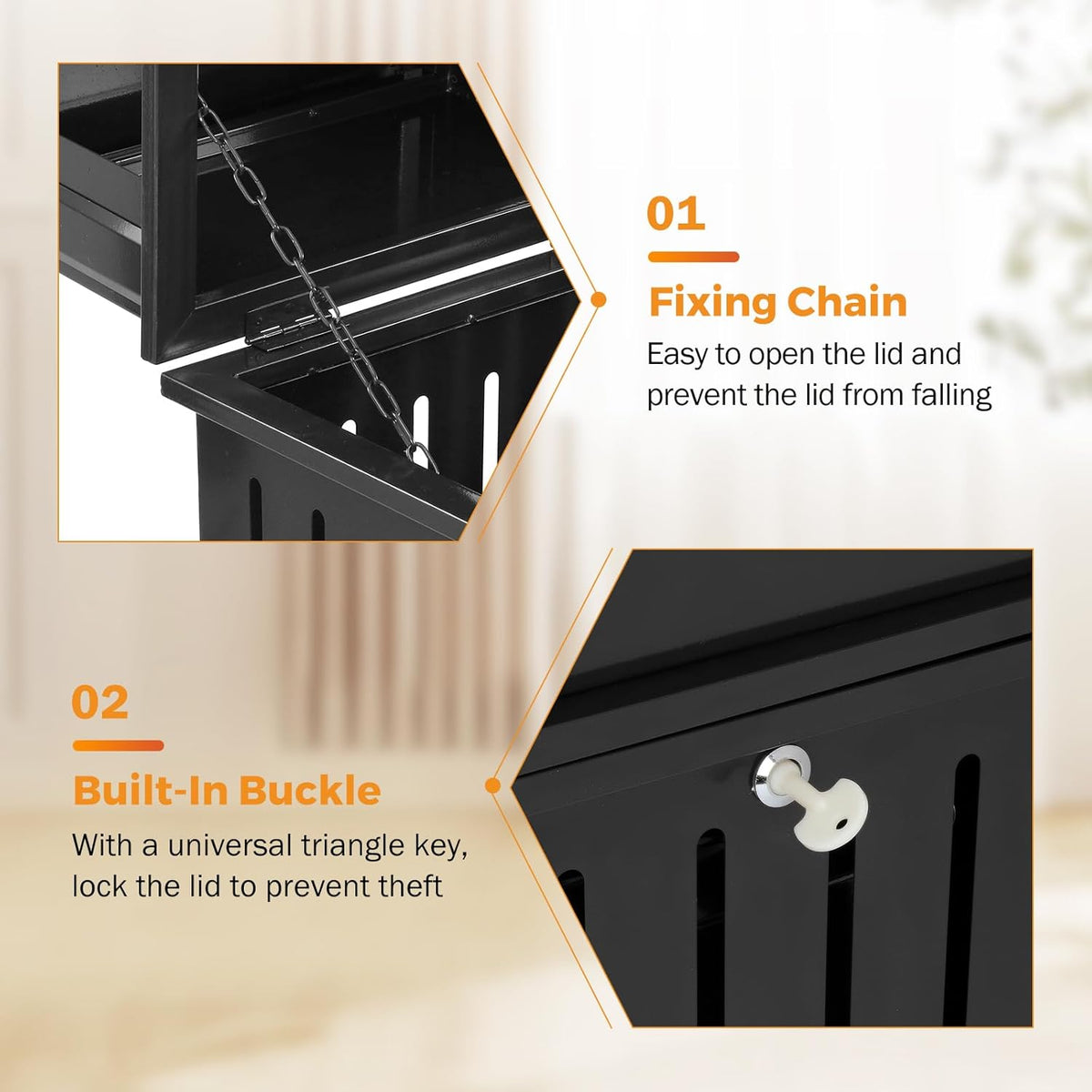 BEAMNOVA Black Trash Can Outdoor Top Tray Stainless Steel Commercial Garbage Enclosure with Locking