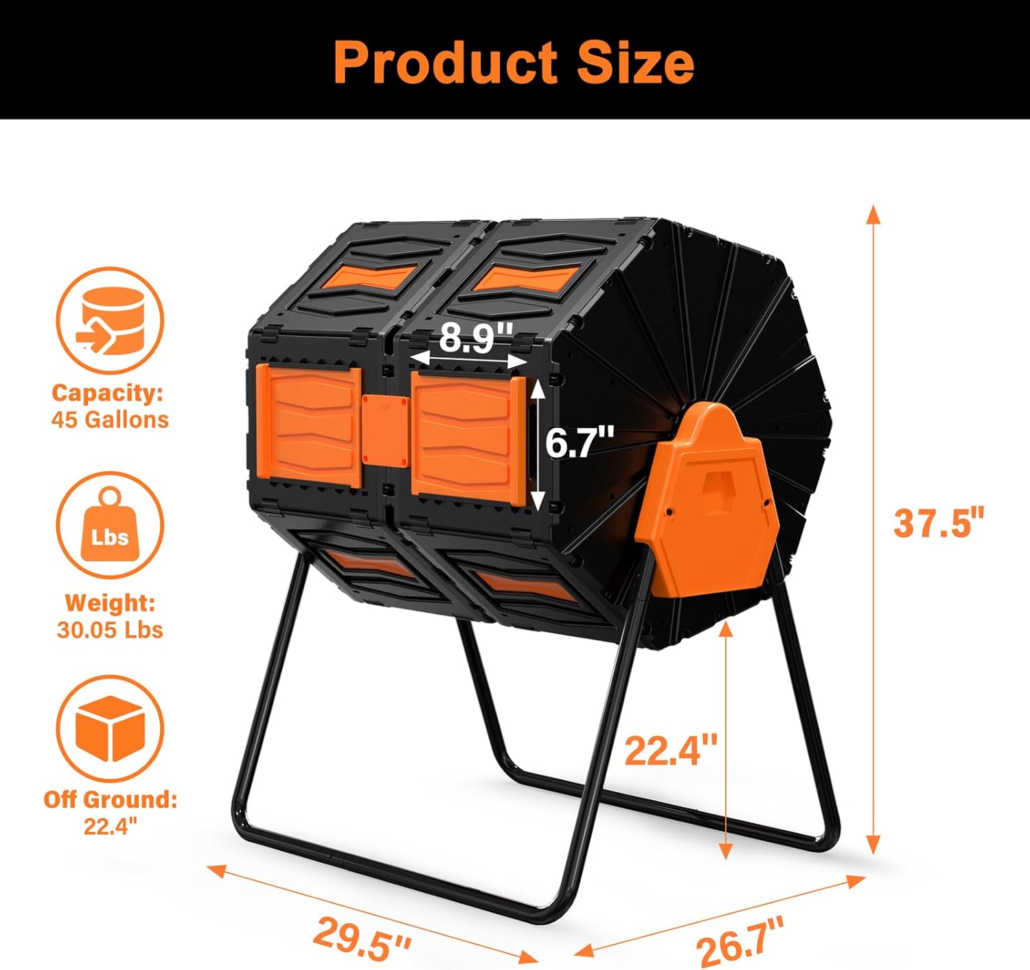 Compost Tumbler, Easy Assemble & Efficient Outdoor Compost Bin, 45 Gallon/170 Liter Large Dual
