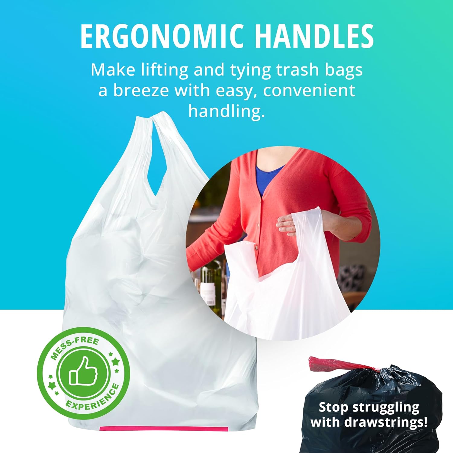 Hippo Sak - Plant Based Tall Kitchen Garbage Bags with Ergonomic Handles - 13 Gallon Trash Bags