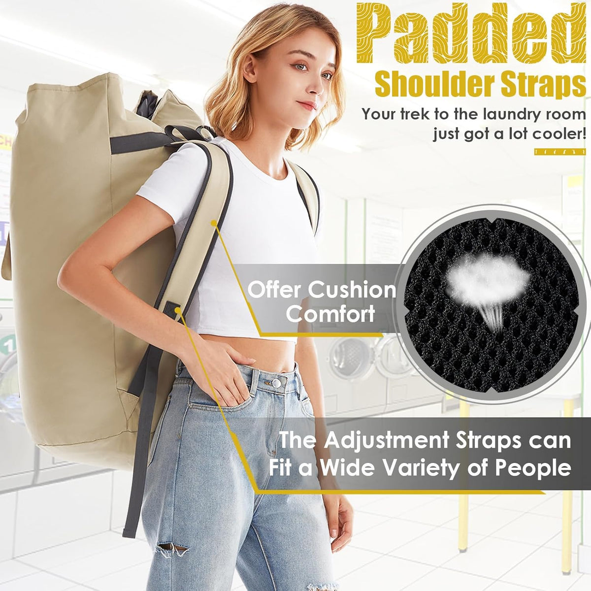 Heavy Duty Laundry Bag 115L, Sturdy Laundry Backpack Bag Extra Large, Dorm Room Essential for Guys