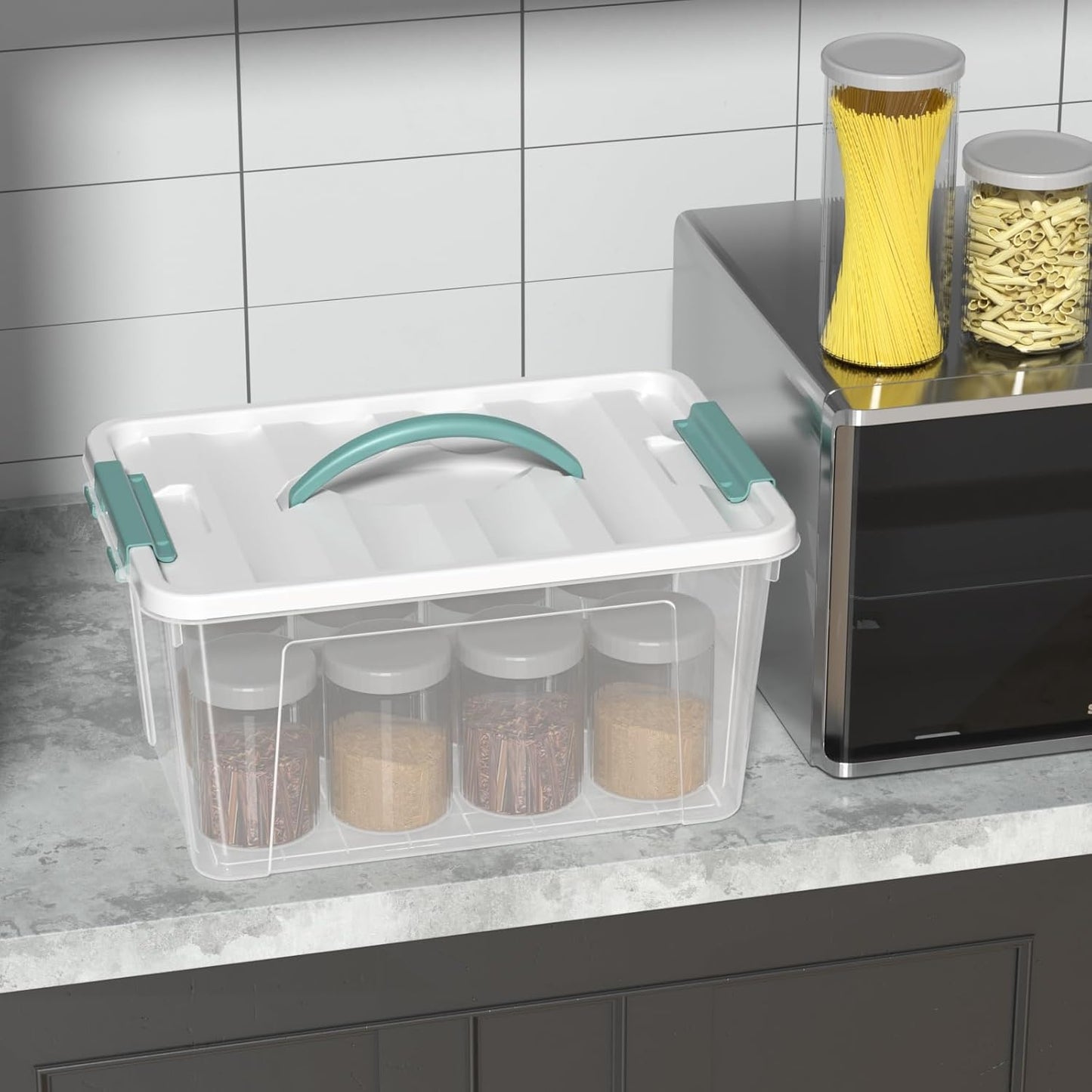 Xyskin 6 Pack 14 Quart Stackable Plastic Storage Bins with Lids and Latching Buckles, Storage Latch