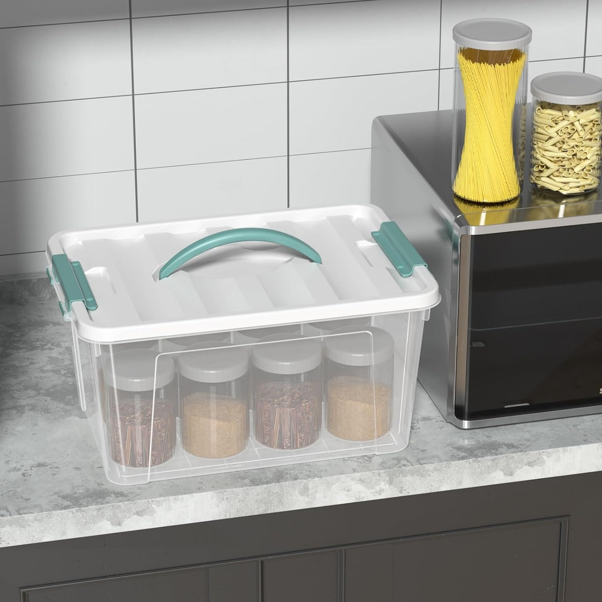 Xyskin 6 Pack 14 Quart Stackable Plastic Storage Bins with Lids and Latching Buckles, Storage Latch