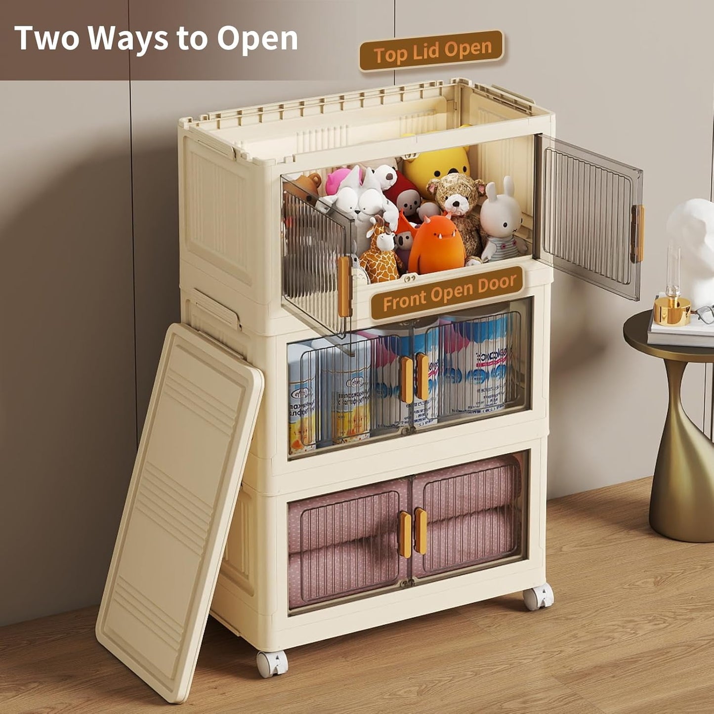 3 Tier Stackable Plastic Storage Bins with Lids 28QT, Collapsible Closet Organizers and Storage