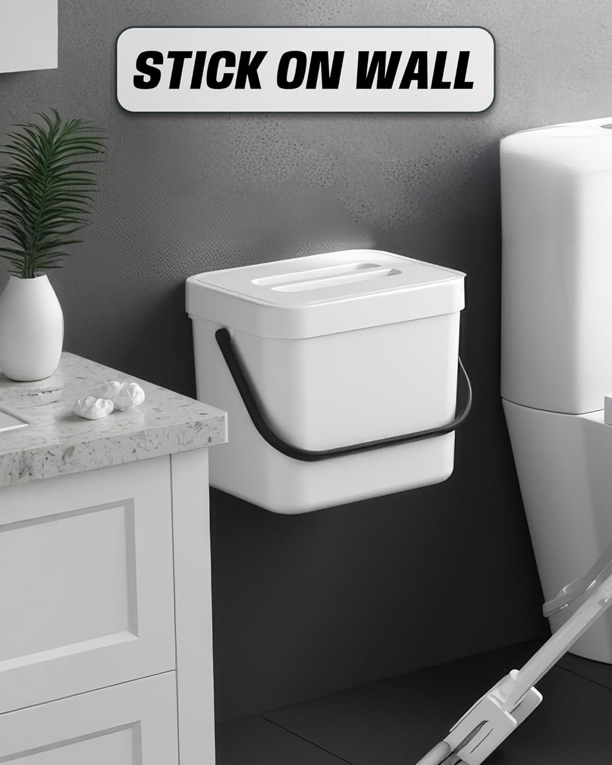 Kitchen Compost Bin - 1.8 Gallons Hanging Trash Can with Lid for Kitchen Cabinet Door, Under Sink