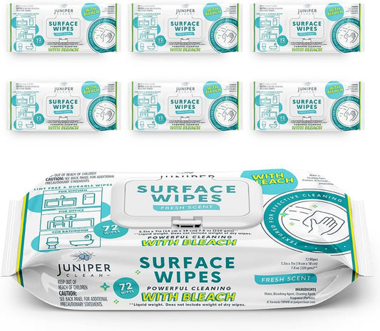 6 Pack Surface Cleaning Wipes with Bleach, All-Purpose Cleaner for Bathroom, Kitchen, Office, 72