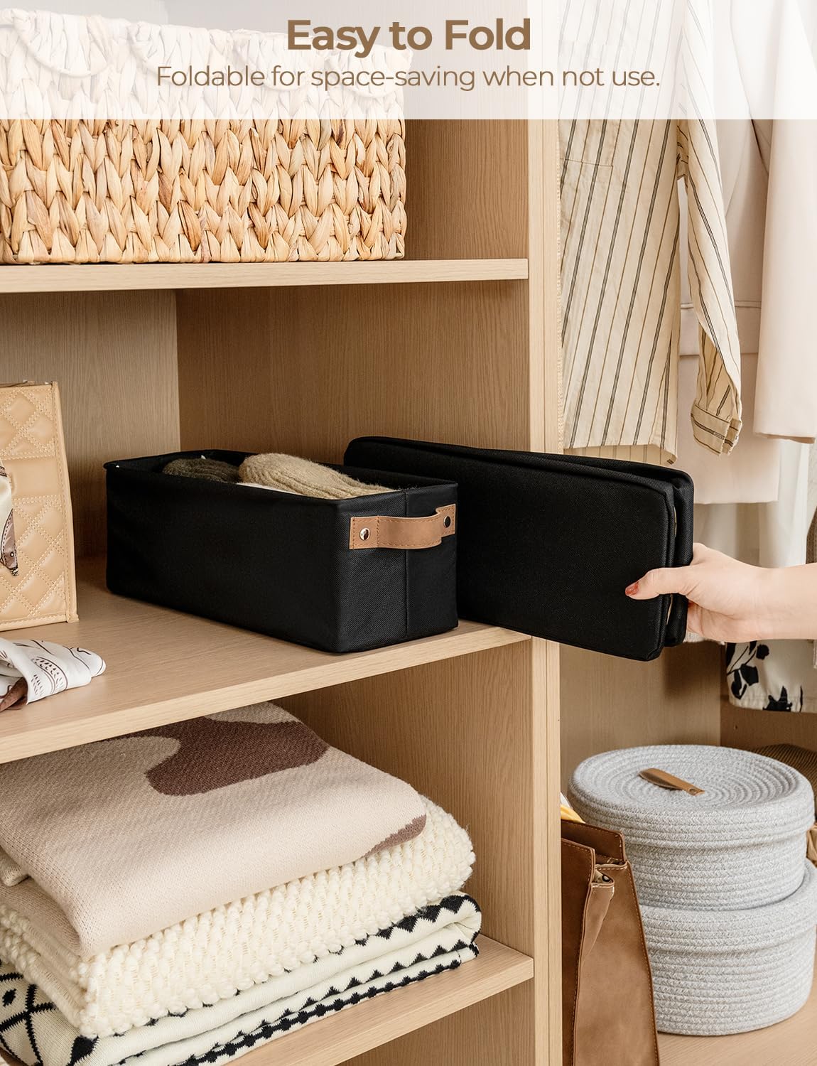 StorageWorks Narrow Storage Bins, Small Basket for Closet and Shelves, Fabric Organizer with
