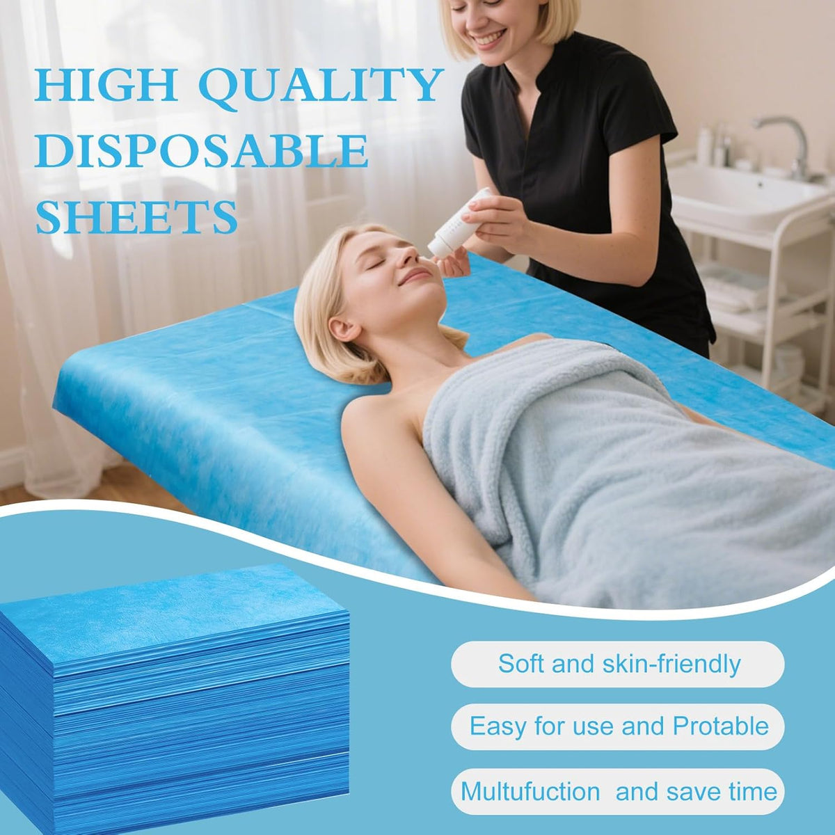 100 Pack Disposable Bed Sheets – 31.5 x 71 in Waterproof Non-woven Sheets for Massage, Spa, Tattoo