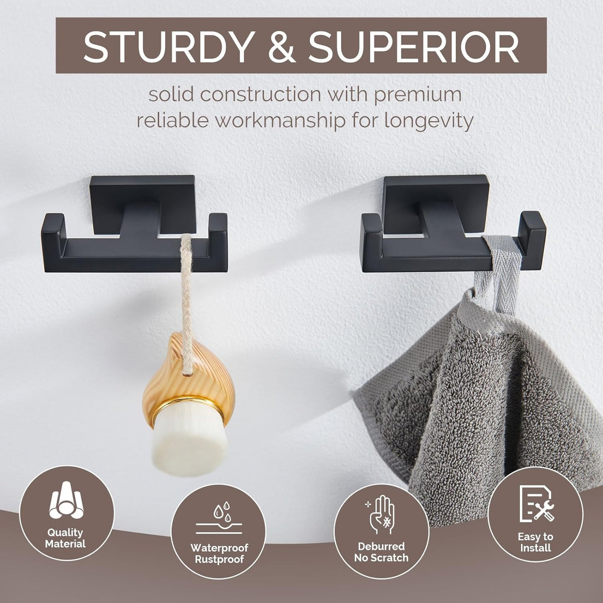Angle Simple Bathroom Towel Hooks, Stainless Steel Shower Double Robe Coat Hooks for Wall, Matte
