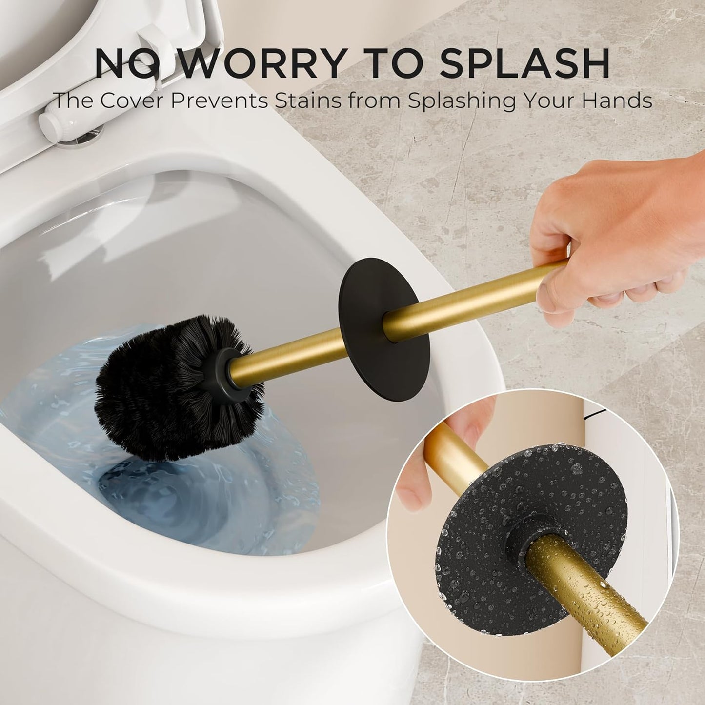 FORIOUS Toilet Brush and Holder Set, Heavy Duty 304 Stainless Steel Base Square and Long Handle for